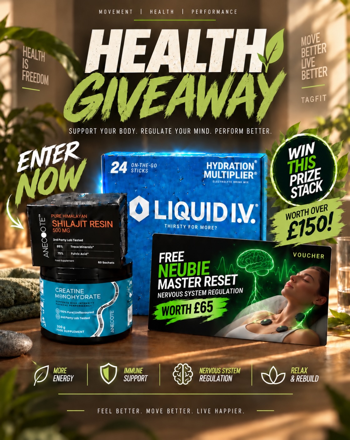 🌿 TAGFIT HEALTH GIVEAWAY 🌿
I’m giving ONE person the chance to win a health & wellbeing bundle worth over £150!
This isn’t just about supplements, I wanted to put together a package designed around feeling better, moving better and supporting your overall health.
The winner will receive:
⚡ Creatine Monohydrate
💧 Liquid I.V. Hydration Multiplier – 24 sticks
🌿 Pure Himalayan Shilajit Resin
🧠 FREE NEUBIE Master Reset – worth £65
HOW TO ENTER 👇🏻
🧡LIKE this post
➕ FOLLOW @tagfituk
💬 COMMENT “WIN” below
👥 TAG a friend who could do with a health boost too!
👇🏻 WANT AN EXTRA 15 ENTRIES?
Message me personally and I’ll send you the instructions!
🏆 Total prize value: OVER £150
The winner will be selected at random and announced on my page. I’ll contact the winner only from @tagfituk - please ignore any fake accounts claiming you’ve won.
Good luck!
Harry ✌🏼