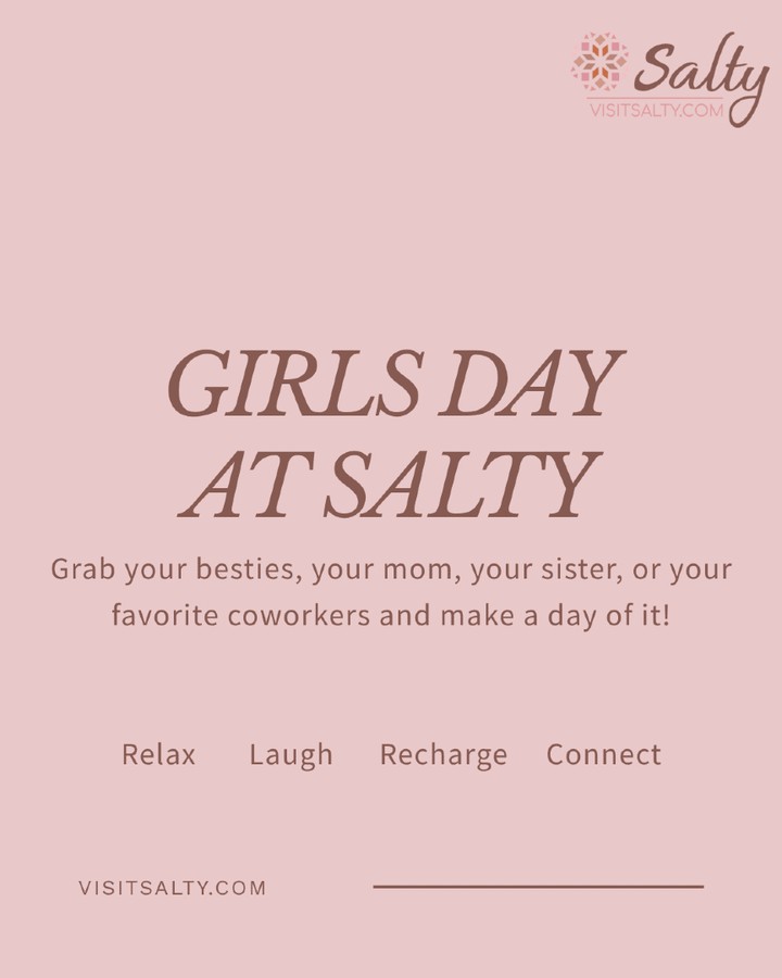 Your girls are waiting… it’s time for a SALTY GIRLS DAY!
Grab your besties, mom, sister, or coworkers and make a day of it!
Salt Cave
Infrared Sauna
Foot Detox
Massage
Facial
Retail Therapy
Birthday? Girls’ day out? Just need to escape for a few hours? **Book the day, not just the appointment.
📲 440-286-SALT | VisitSalty.com
Tag the girls you’re bringing! 👇