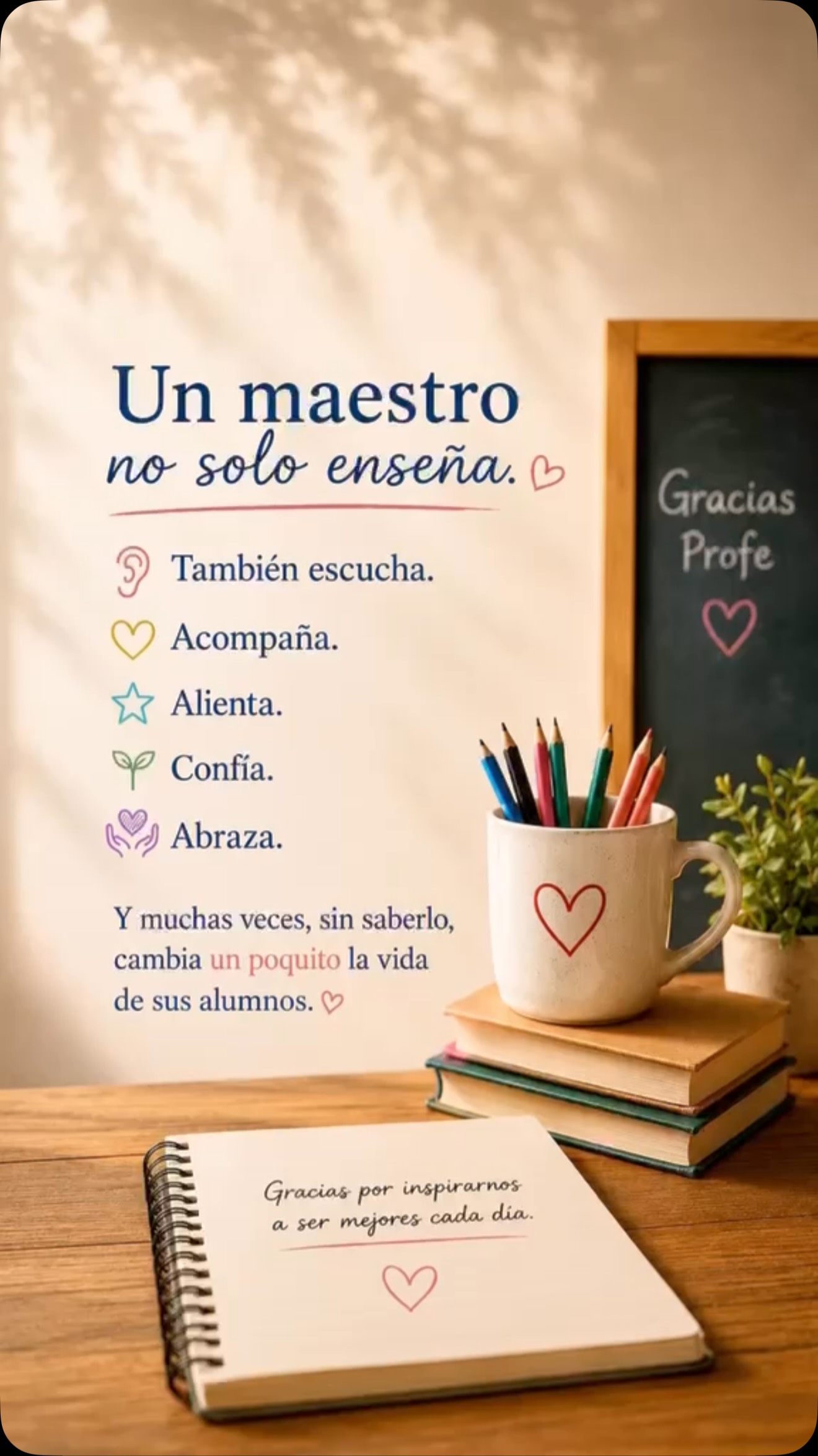 Hay algo que los chicos saben expresar como nadie: el amor y la gratitud por quienes los acompañan, los enseñan y dejan huella en su camino.
Este video es una pequeña muestra de ese cariño, un reconocimiento a todos los que hacen de la docencia una verdadera vocación.
A quienes enseñan en las aulas, en la música, en educación física, en cada nivel y en cada rincón de St. Hilda’s: gracias por la mirada atenta, por el compromiso, por los vínculos que construyen y por acompañar a nuestros alumnos a crecer cada día.
Porque la docencia no solo enseña: inspira, acompaña y deja huellas que duran para siempre.
✨ Feliz Día a todos nuestros docentes