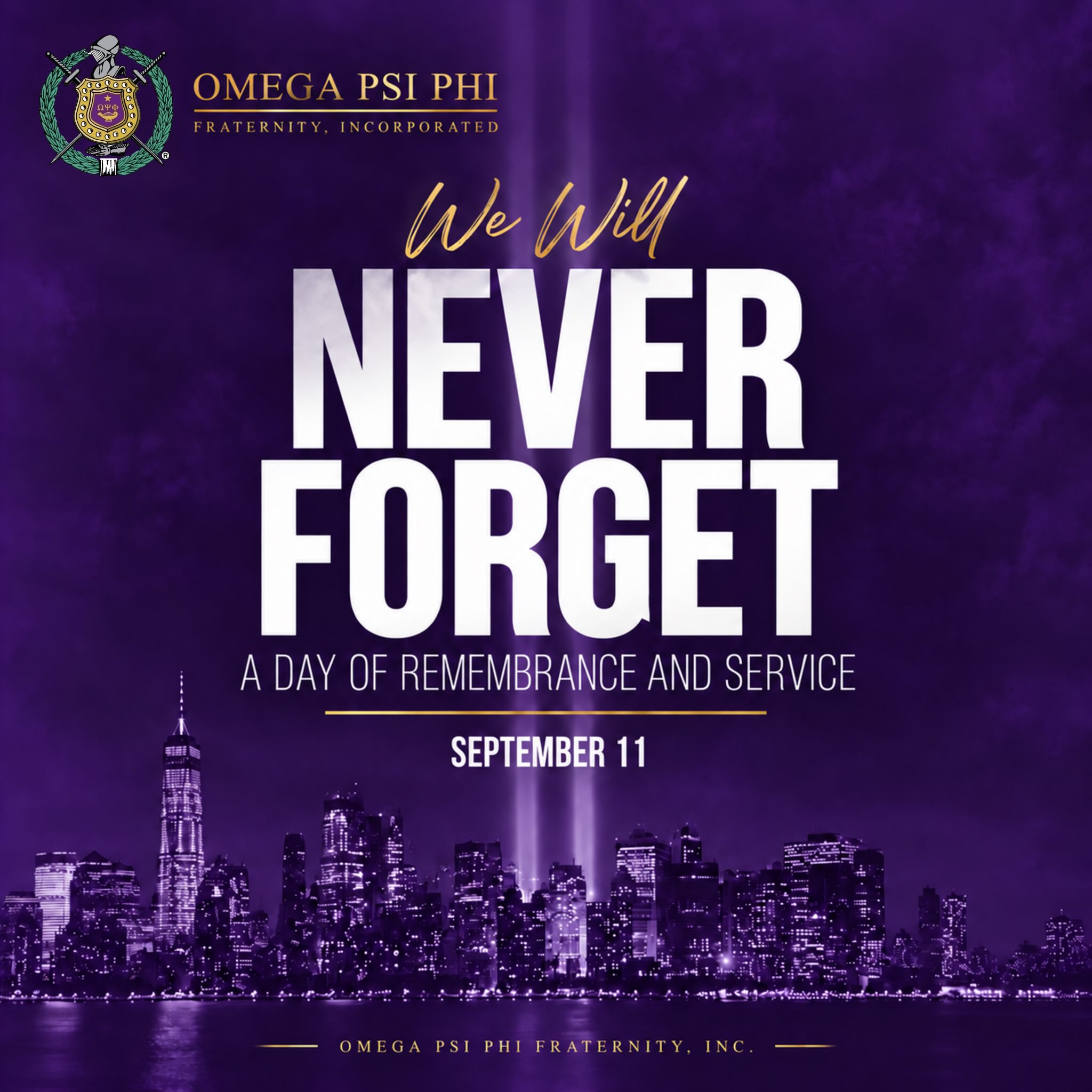 We Will Never Forget.
Today, the Brothers of the Epsilon Mu Mu Chapter of Omega Psi Phi Fraternity, Inc., remember the lives lost on September 11, 2001, and honor all who answered the call to serve.
We especially recognize our Brothers who served during that time and in the years that followed. We honor their courage, their sacrifices, and the sacrifices of their families. With deepest respect, we remember those who made the ultimate sacrifice.
May we honor their memory through our continued commitment to service, brotherhood, and caring for one another.
Your service is remembered. Your sacrifice is honored.
#NeverForget #September11 #OmegaPsiPhi