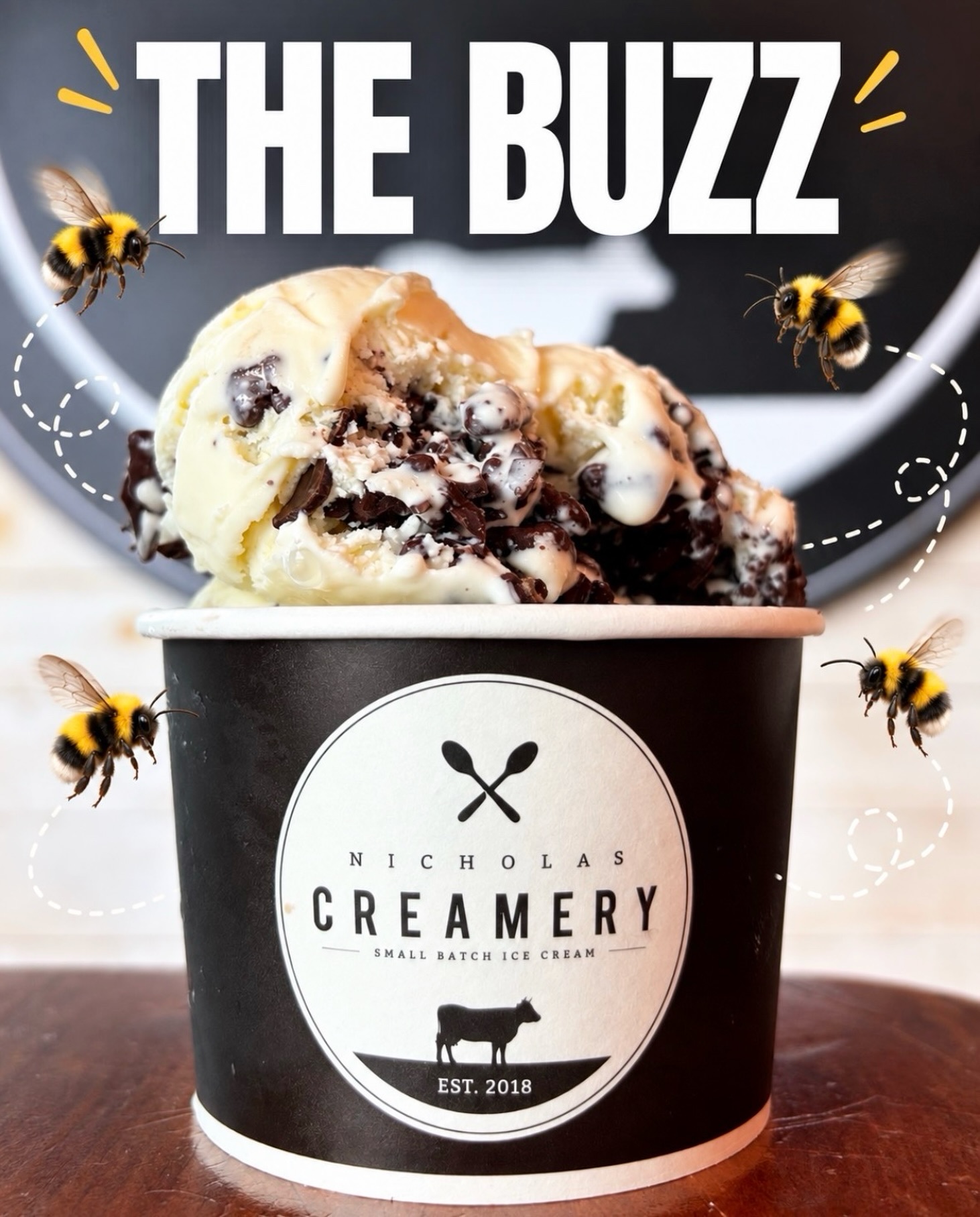 🐝 Have you heard the latest BUZZ in New Jersey??? The Buzz is BACK! 🐝
We’ve been a bunch of worker bees creating this fly and mighty flavor… full of chocolate chunks and chocolate-covered honeycomb that has your mouth pollinating with allllll the yummy goodness!!!
Don’t be a buzzkill… fly on down to your closest creamery hive at Atlantic Highlands (84 First Avenue), Fair Haven (586 River Road), Tinton Falls (1201 Sycamore Ave), Long Branch (444 Ocean Ave N), Middletown (1500 Route 35), North Brunswick (224 Grand Ave), and Wall (2435 Route 34).
#nicholascreamery #thebuzz #chocolatehoneycomb