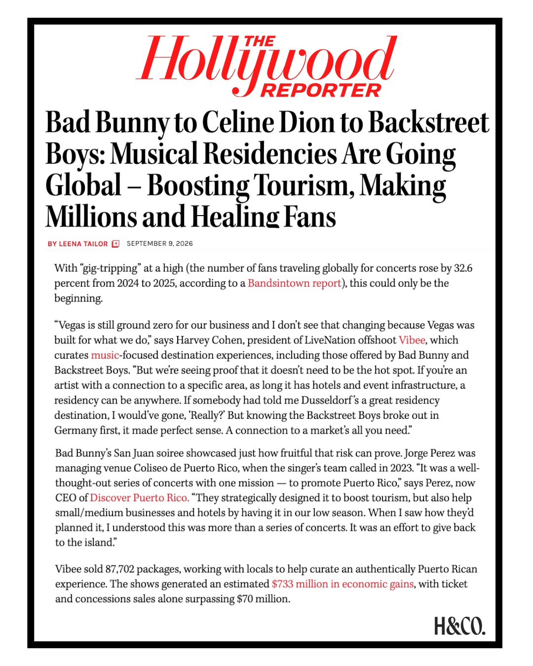 The Hollywood Reporter’s latest look at the rise of global music residencies and destination travel. @Bandsintown brings the data on the growing gig-tripping trend, while @Vibeepresents President Harvey Cohen weighs in on why the future of destination music experiences goes far beyond Vegas. 📰🎶