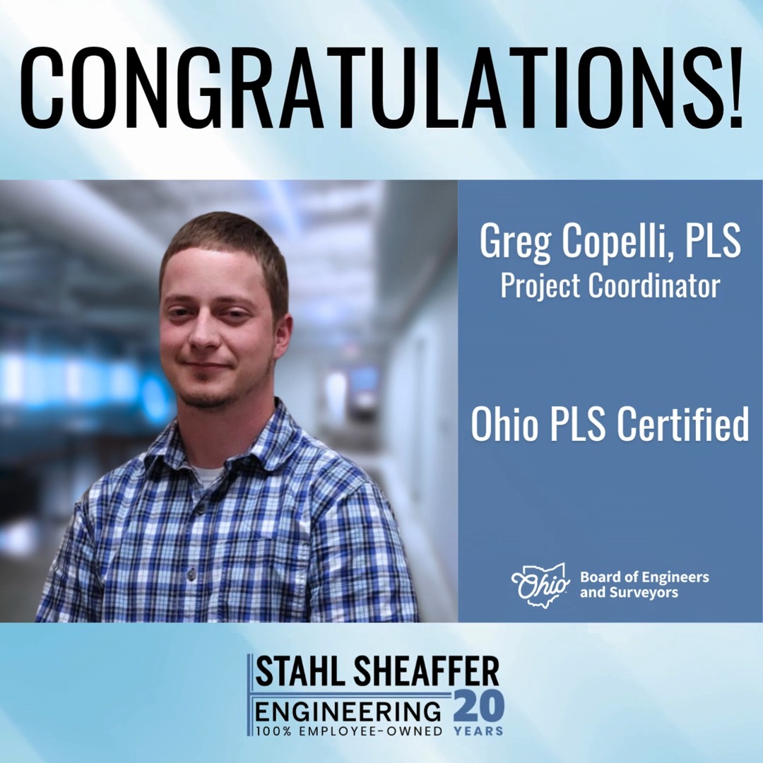 Congratulations to Greg Copelli, PLS, who now has a Professional Land Surveyor license in Ohio in addition to Pennsylvania! 🌐