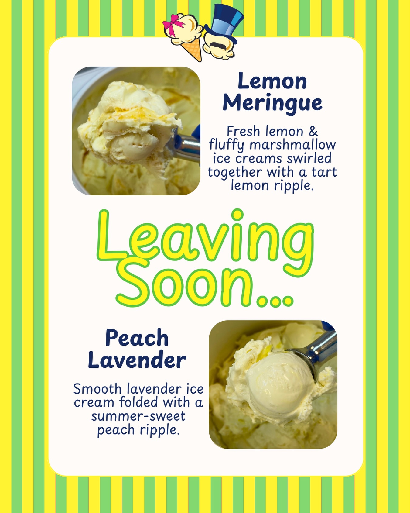 ☀️It’s that time of year - two of our most popular flavors from the Summer are coming to an end.
🍋🍦Lemon Meringue and 🍑💜 Peach Lavender will be gone
soon.
Want to make sure you get some?
Pop by or give us a call to pack a pint or two for you!
#summerflavors #refreshing #mimiandpapaspopcorn
