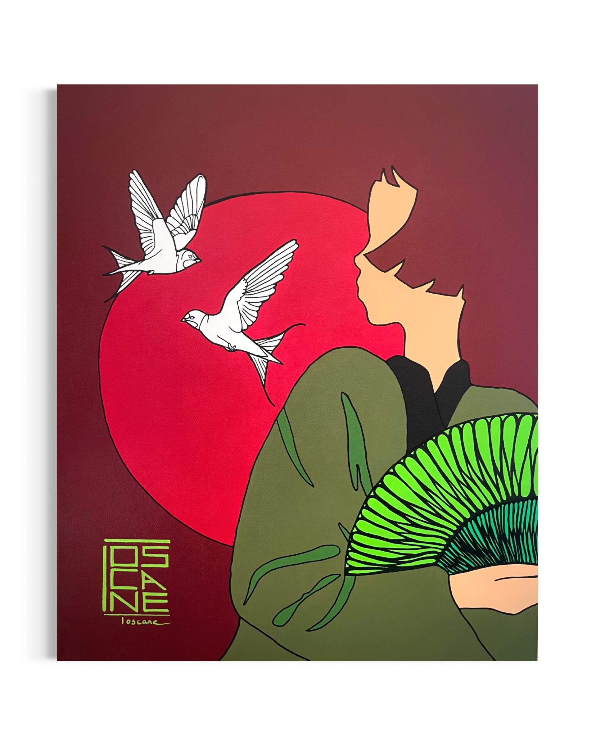 « Éventail et hirondelles » (2026)
🌾Collection : Mona Prairie🌾
55 x 46 cm
Peinture acrylique et encres japonaises sur toile
VENDU
L’art pour moi est une thérapie et une célébration de la vie. Vivre est un rêve que je peins en couleur 🎨
Passerelle entre les deux endroits qui ont le plus impacté mon parcours artistique, « Éventail et hirondelle » intègre des références japonaises et provençales qui s’entrecroisent et s’emmêlent. L’éventail, symbole à connotation japonaise est porté depuis le XVIe siècle en Provence après son introduction par les navigateurs portugais sur le territoire français. Quant à l’hirondelle, oiseau emblématique de la Provence, les us et coutumes japonais lui accordent un statut particulier…c’est à son arrivée sur les rizières que peuvent débuter les moissons. « Éventail et hirondelles » floutte les frontières géographiques et culturelles et souligne les points communs insoupçonnées qui relient la Provence au Japon.
Toile exclusivement présentée par la superbe @argallery84 dans le cadre de l’exposition « Du kimono à l’olivier » ❤️🌾🫒
🔗 Découvrez cette œuvre sur www.toscane-art.com !