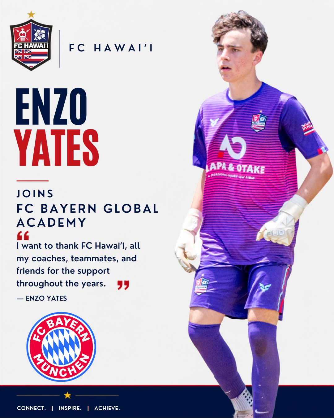 Congratulations to Enzo Yates, who has joined the FC Bayern Global Academy in Munich.
It’s an incredible opportunity to live, train and develop in a completely different football environment — and we’re excited to see where Enzo takes it.
At FC Hawaiʻi, independence matters. We aren’t tied to one league, one affiliation or one pathway. Our job is to help players find the opportunities that are right for them — whether that leads to college soccer, ODP, MLS NEXT, Europe or somewhere we haven’t imagined yet.
Enzo’s path has taken him from Hawaiʻi to Bayern.
Go make the most of it, Enzo. 🤙⚽️
#FCHawaii #FCHawaiiPathways #FCBayern #PlayerDevelopment #HawaiiSoccer #ConnectInspireAchieve
