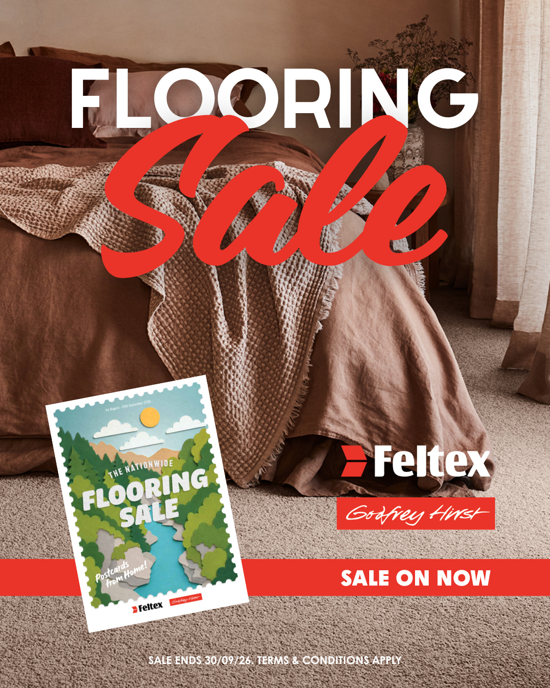 Saturday plans? Get out of bed â the Nationwide Flooring Sale is calling đâ
â
Our showroom is open 9amâ3pm today, so grab a coffee (or we will make you one!) and come in for a browse.â
â
There are major savings across selected Feltex and Godfrey Hirst flooring, with carpet, timber, vinyl and laminate options for everything from a full new build or renovation to that one room youâve been meaning to refresh.â
â
Come in, take your time, feel the samples and let our team help you narrow down the perfect flooring for your space.â
â
Open today | 9amâ3pmâ
Nationwide Flooring Sale ends 30 September 2026.â
T&Cs apply.â
â
#GerrandFloorings #NationwideFlooringSale #FlooringSale #Feltex #GodfreyHirst #Carpet #TimberFlooring #InteriorInspiration #Tauranga