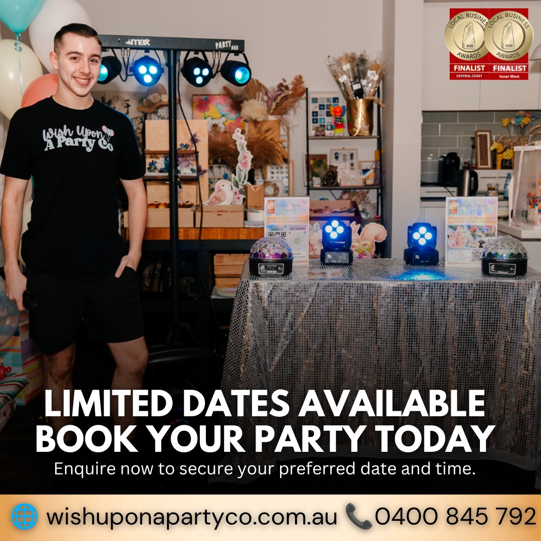 🎉 Limited party dates available!
If you’re planning a kids party in Sydney, now’s a good time to lock in your date before it’s gone.
We offer Disco, Slime, Science, Face Painting, Balloon Twisting & more — with everything organised to make the day easy and fun.
⭐ 100% 5-Star Reviews
🏆 Local Business Awards Finalist 2025 & 2026
Send us an enquiry today to check availability.
#SydneyKidsParties #KidsPartySydney #SydneyKidsEntertainment #WishUponAPartyCo