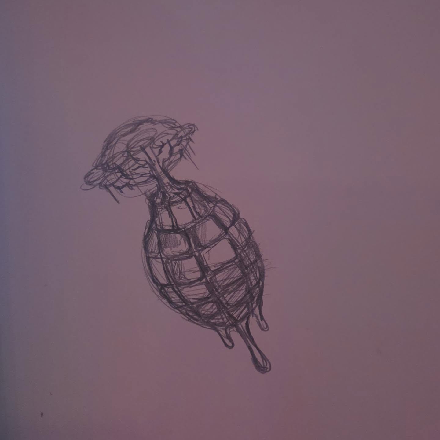 Had a strange dream a few days ago and I guess I wrote down the last thing I could remember. It was a grenade with a Banyan Tree on top as the pin and water was dripping down.