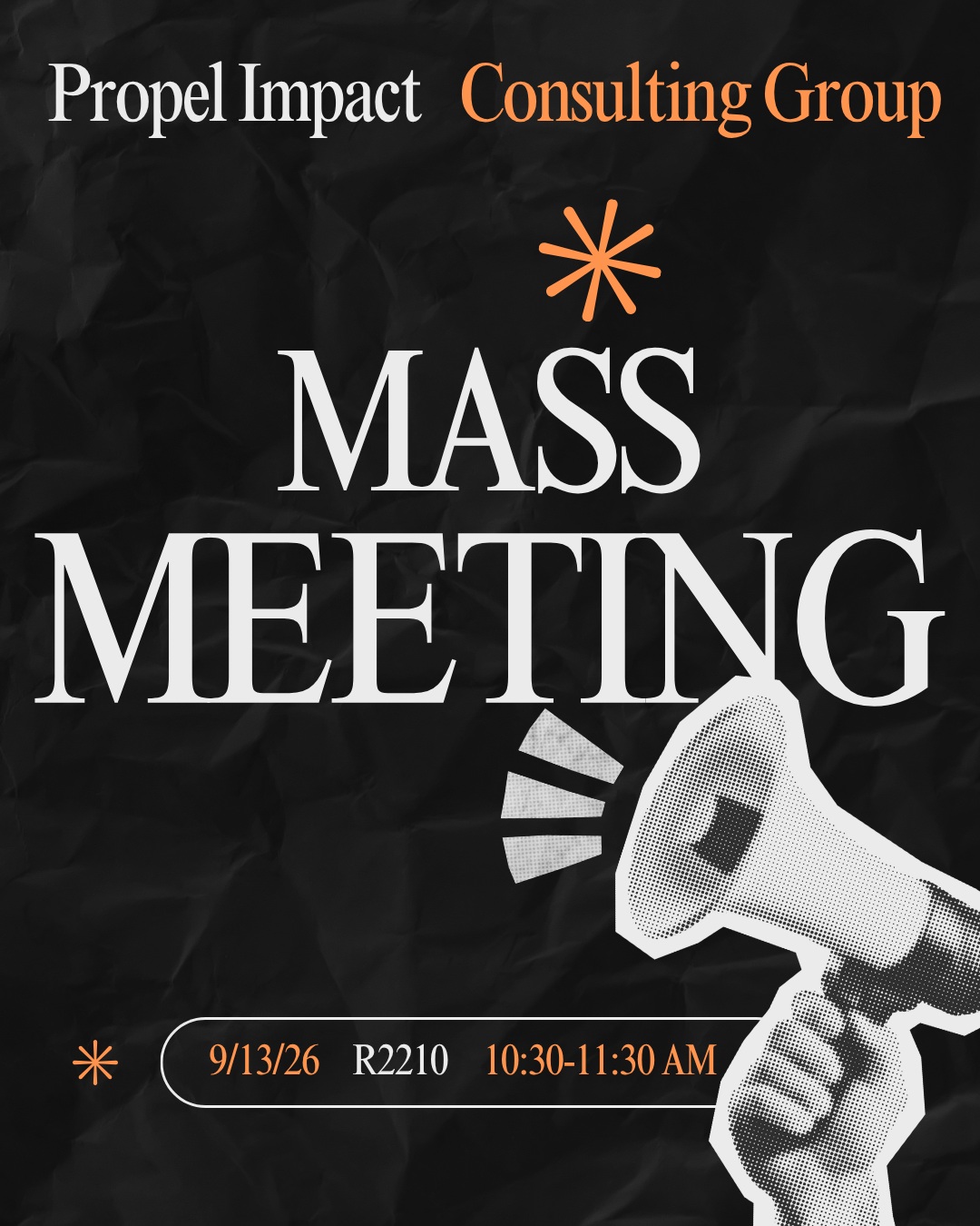 Join us this Sunday for our Fall 2026 Mass Meeting!
See you there 🔜
📍 R2210 | ⏰ 10:30–11:30 AM