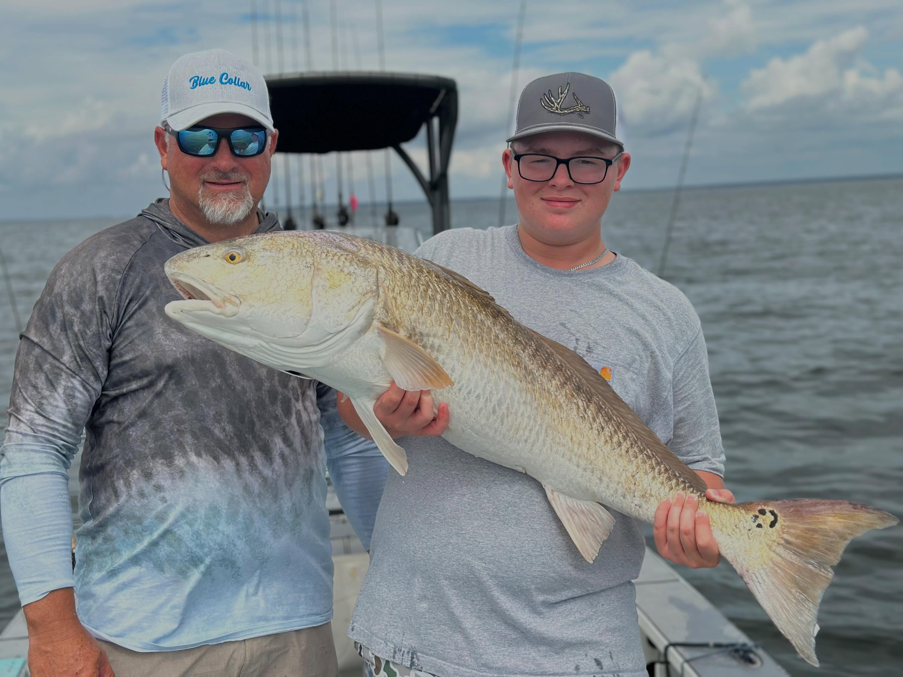 What a cool father son fishing trip today was. @carterdoughty7 and his dad @jdncpws put up double digits before noon. Carter caught his first bull red today and broke his personal best about 5 times ending with a 45 in and his father catching a 48 in. Great job today, enjoyed every minute of it. See you on water. #citation #drumspots #son #father #memories