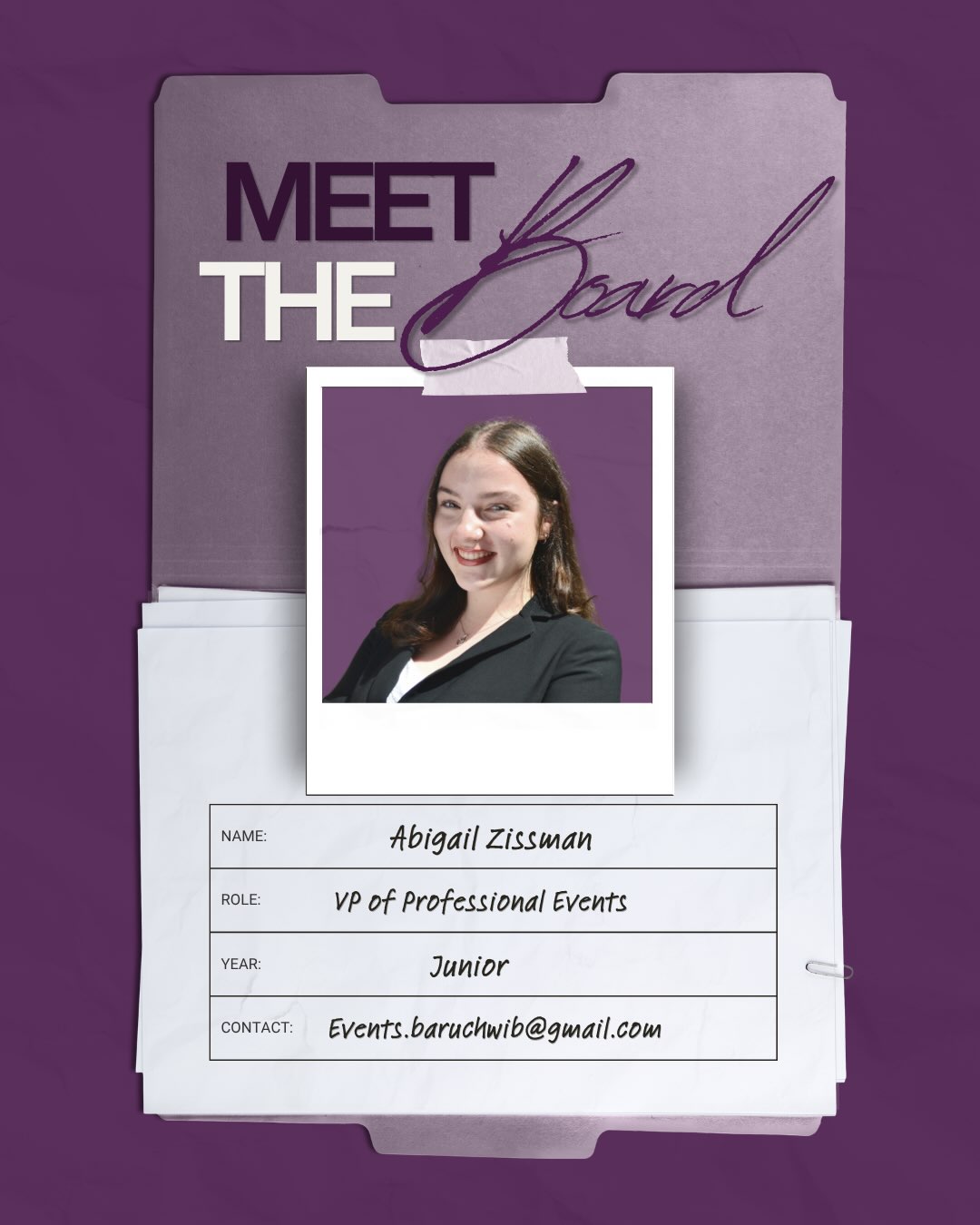 💼 MEET THE BOARD 💼
Meet our VP of Professional Events, Abigail Zissman!
From career-building opportunities to events that help members learn, connect, and grow, Abby helps bring professional development to life within WIB. She’s ready to create experiences that leave our members feeling inspired and prepared for what’s next! 📈✨
Check out our Q&A slides to get to know Abby and learn more about the person behind the events!
@abbyzissman