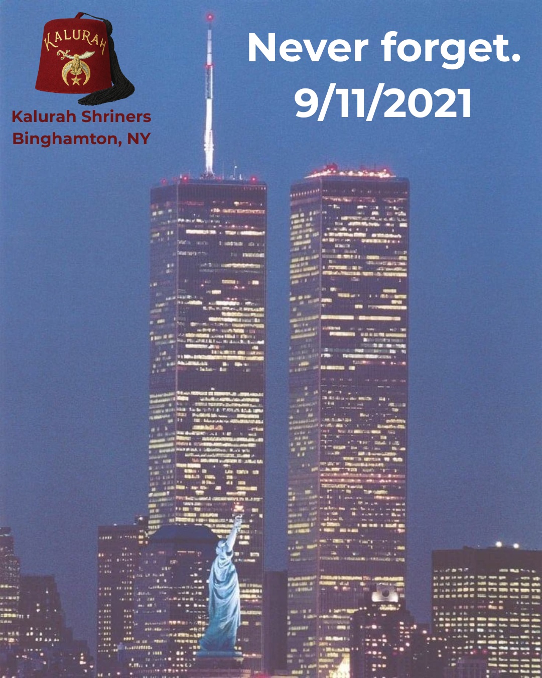 Today, we remember.
On September 11, 2001, our nation was forever changed. We honor the lives lost, the families who were left behind, and the courage of the first responders, firefighters, law enforcement officers, military members, and countless ordinary Americans who stepped forward to help.
Twenty-five years later, we remember the sacrifice, the courage, and the spirit of unity that followed.
Never forget.
#NeverForget
#September11
#911Remembrance #HonorAndRemember
#KalurahShriners