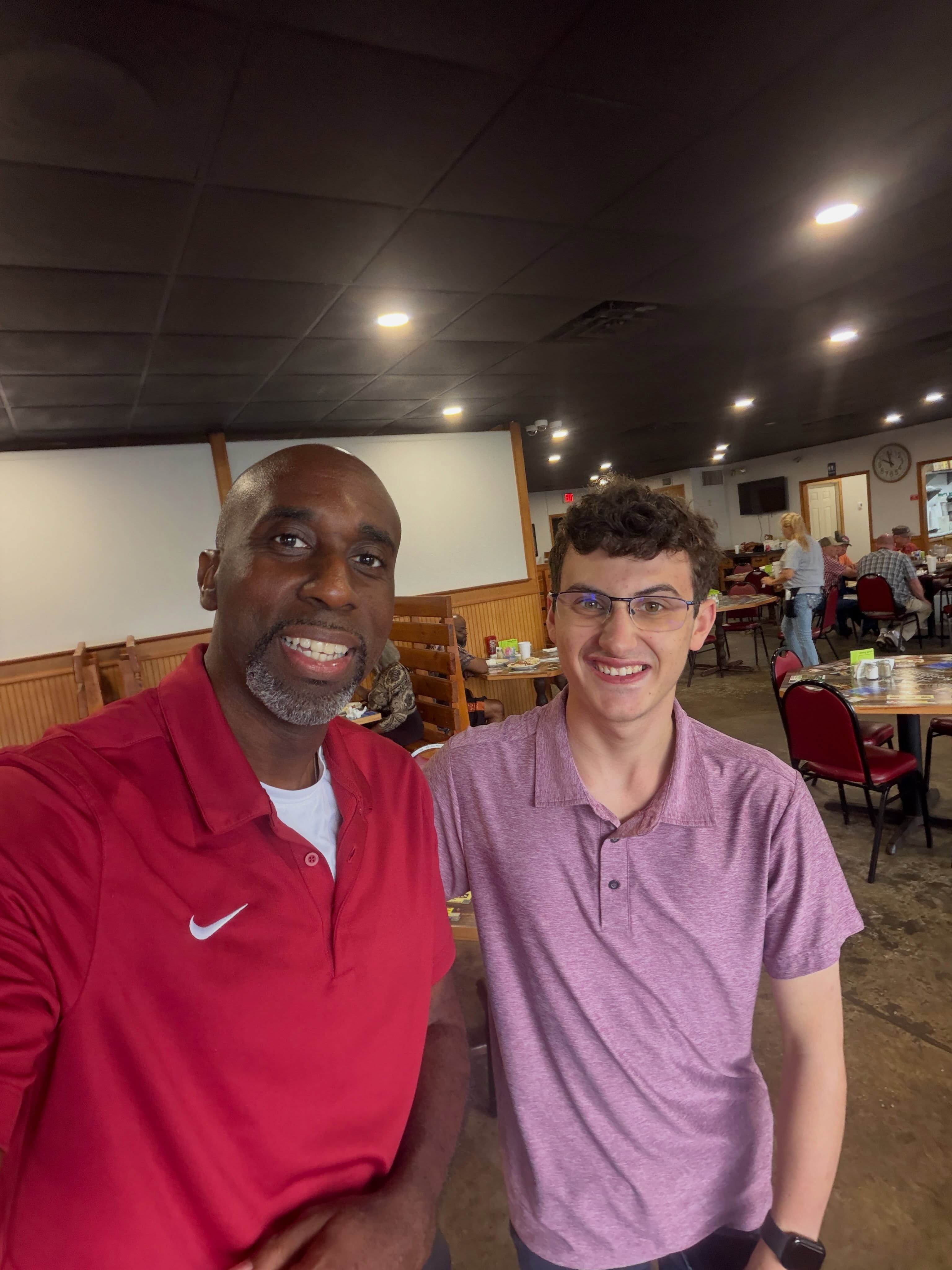Great Food and Great company. 2 Pelham guys enjoying Troy.