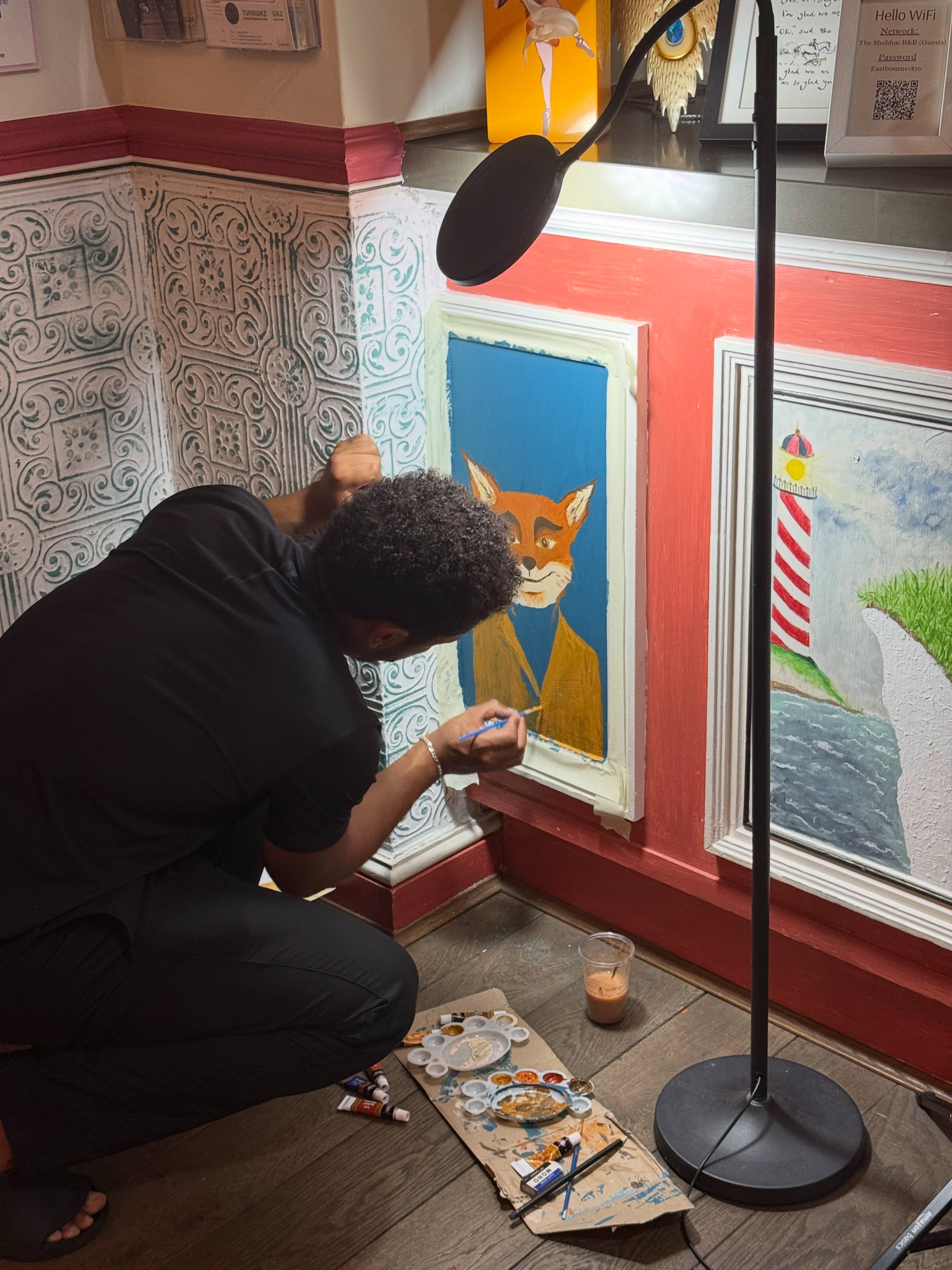 Every corner of this house has a story, but some of our favourites are the ones painted directly onto the walls. 🎨✨
Through our Creative Residency program, we welcome artists to stay with us, slow down, and leave a piece of their imagination behind. Watching this dapper little fox come to life layer by layer down the hallway was such a joy—cardboard palette on the floor, brushes everywhere, and pure focus.
It’s projects like these that keep The Sheldon feeling warm, eclectic, and genuinely alive.
If you’re an artist, writer, or creator looking for a quiet space to make work by the sea, head over to the link in our bio to find out more about our Creative Residency. 🦊🖌️💛
