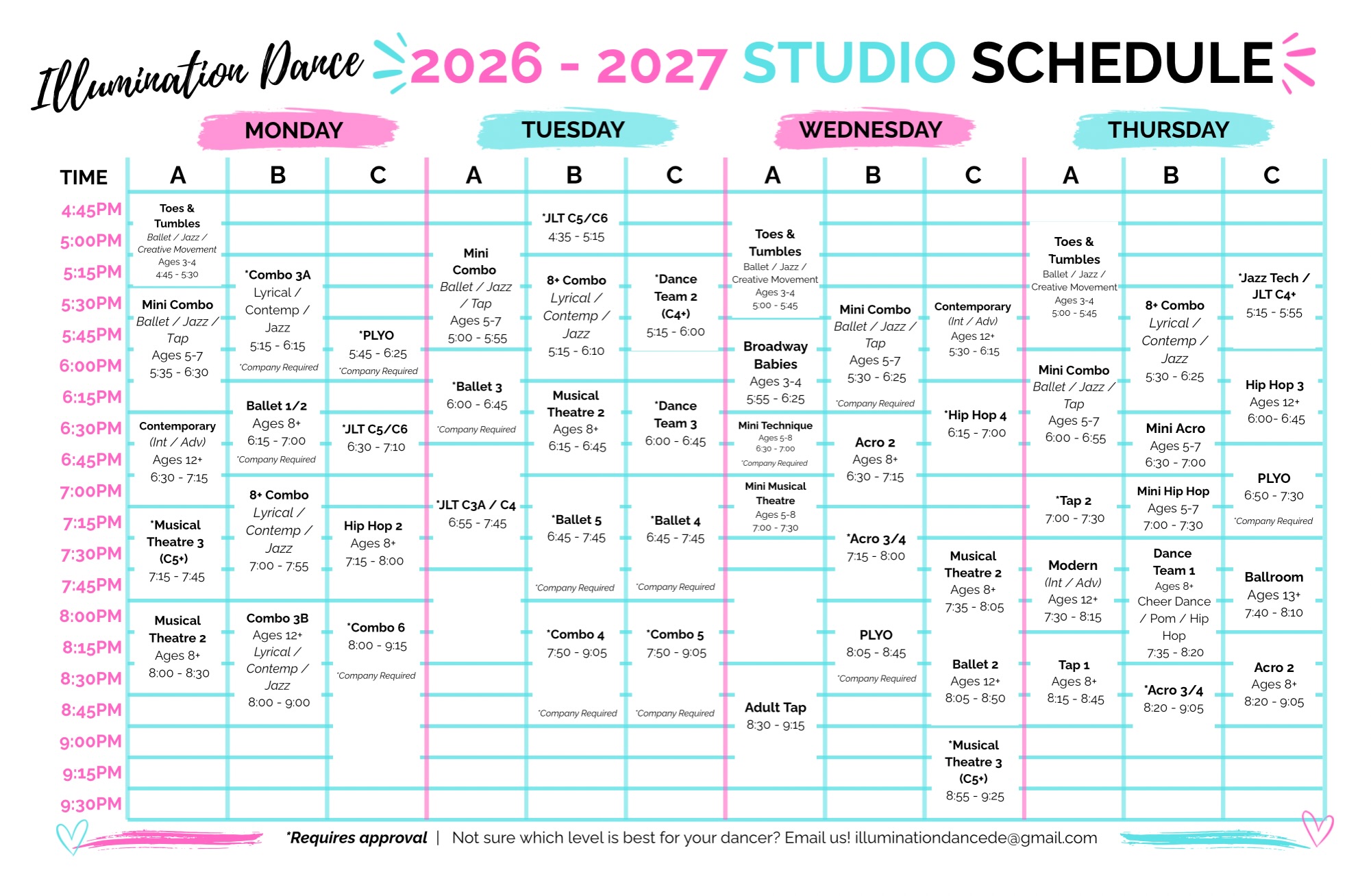 Current Updated schedule - Be sure to check our website for the most up to date schedule!