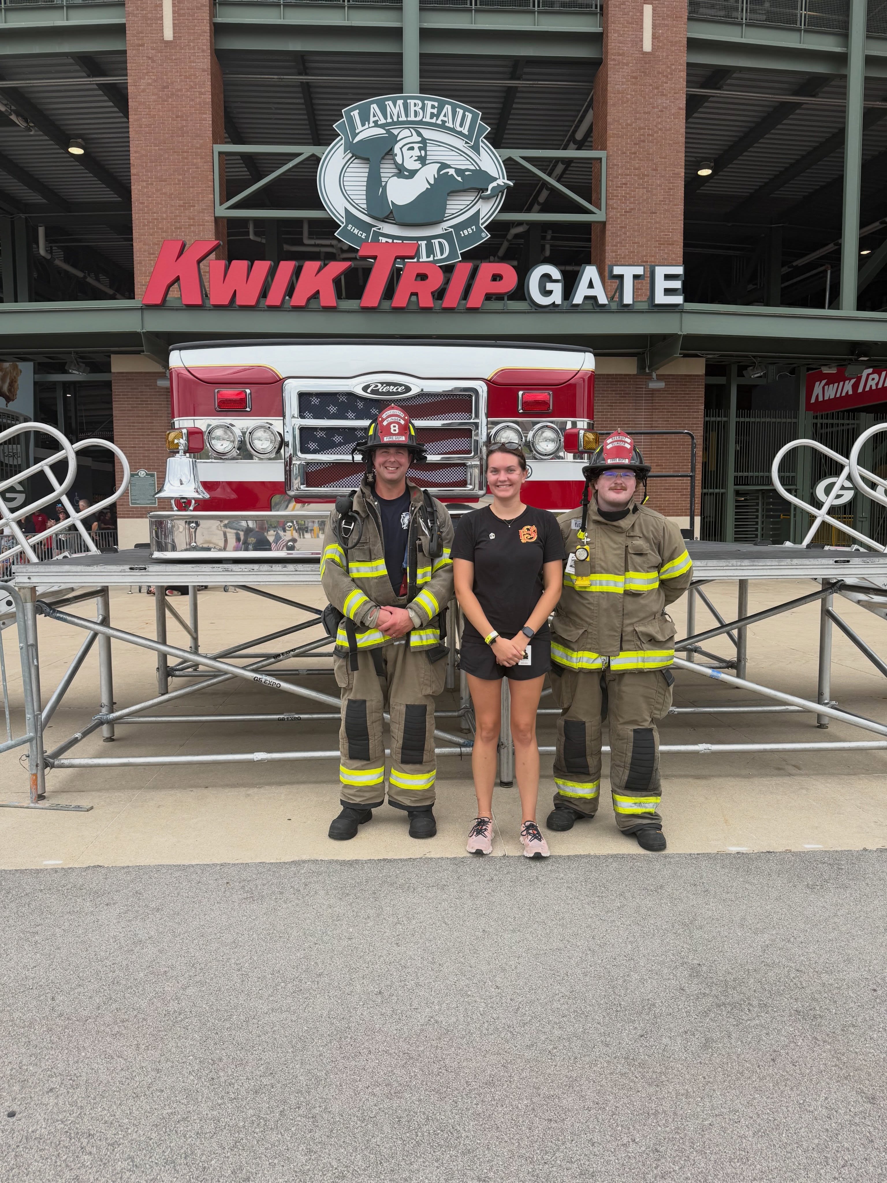 Today, Firefighters Pausma, Roskopf, and Hansen joined other first responders across the state and participated in the 110 story stair climb at Lambeau Field to memorialize those lost on September 11. A job well done!
