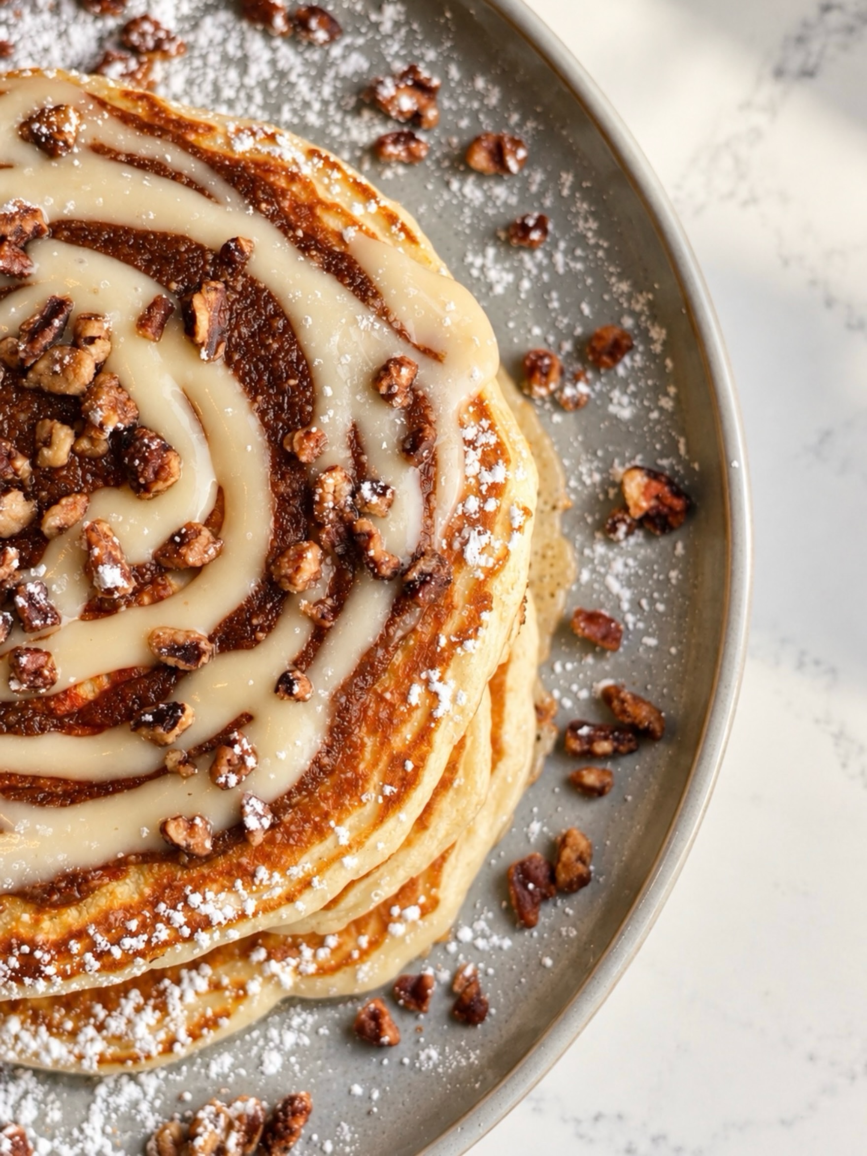 Cinnamon swirl pancakes for your weekend brunch.