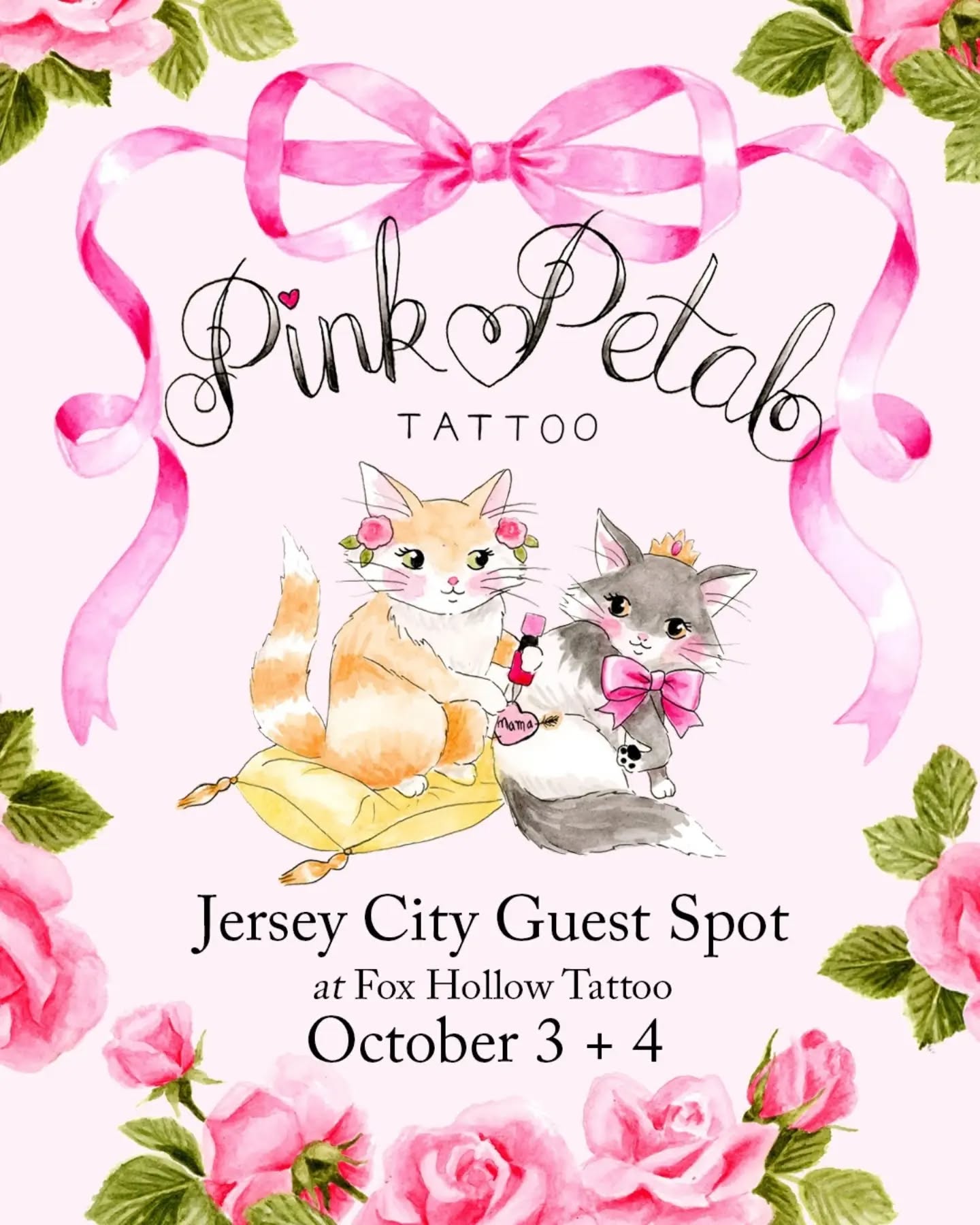 Bringing my girly whimsical tattoos to Jersey City 🩷 I'm so excited to work at @foxhollowtattoo for a couple days in October! I have time for pre-drawn designs and customs ~ check out my "available" highlight for all my current flash, or fill out my form for a piece designed just for you. I can't wait to meet you 🩷