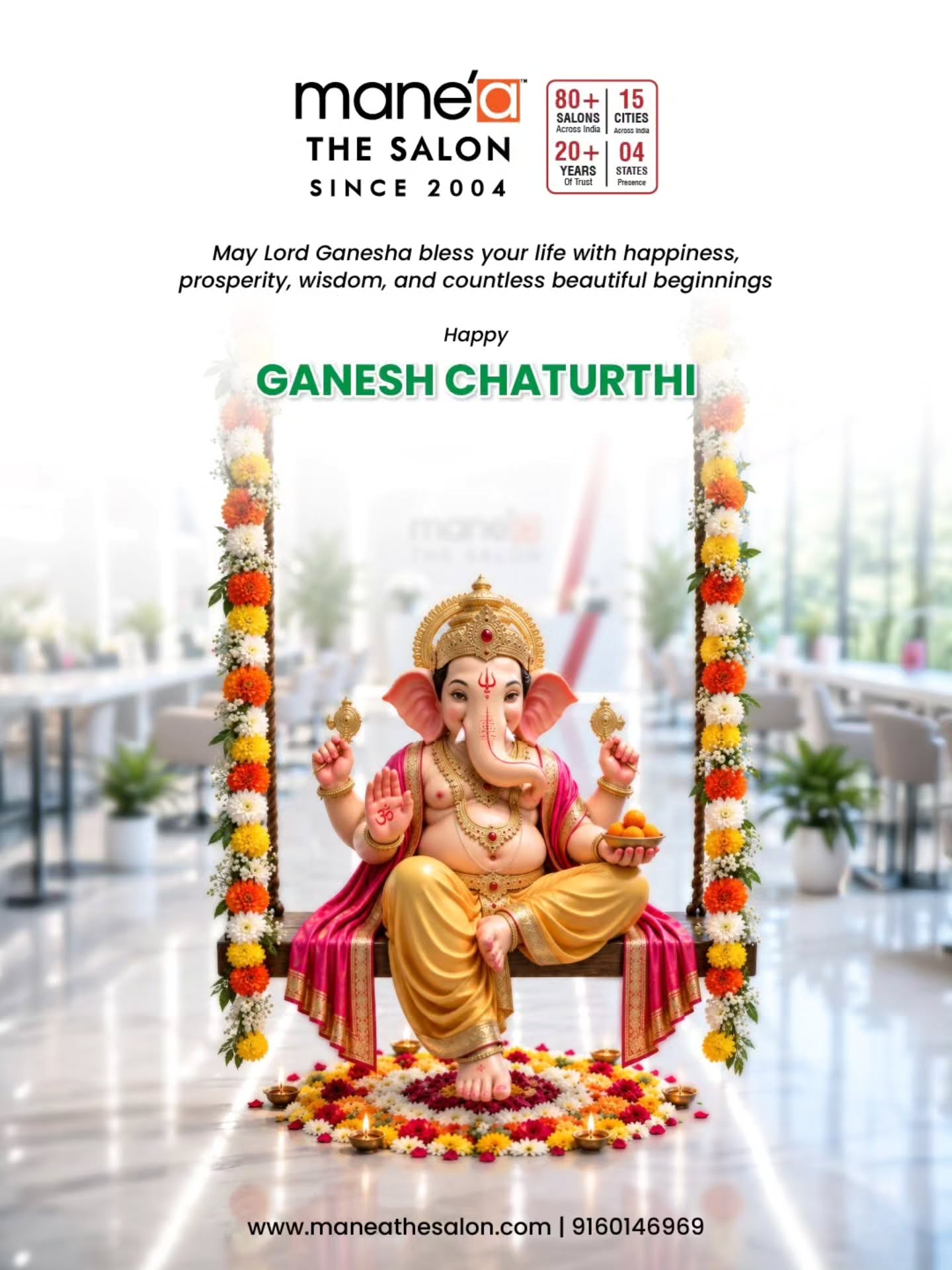 May Lord Ganesha bless you with happiness, prosperity, wisdom, and beautiful new beginnings. This Ganesh Chaturthi, may every obstacle turn into an opportunity and every new beginning bring you closer to your dreams.
Happy Ganesh Chaturthi!
#ManeaTheSalon
#GaneshChaturthi
#HappyGaneshChaturthi
#GanpatiBappaMorya
#GaneshChaturthi2026
Festive Vibes, New Beginnings, Blessings, Hyderabad, Telangana