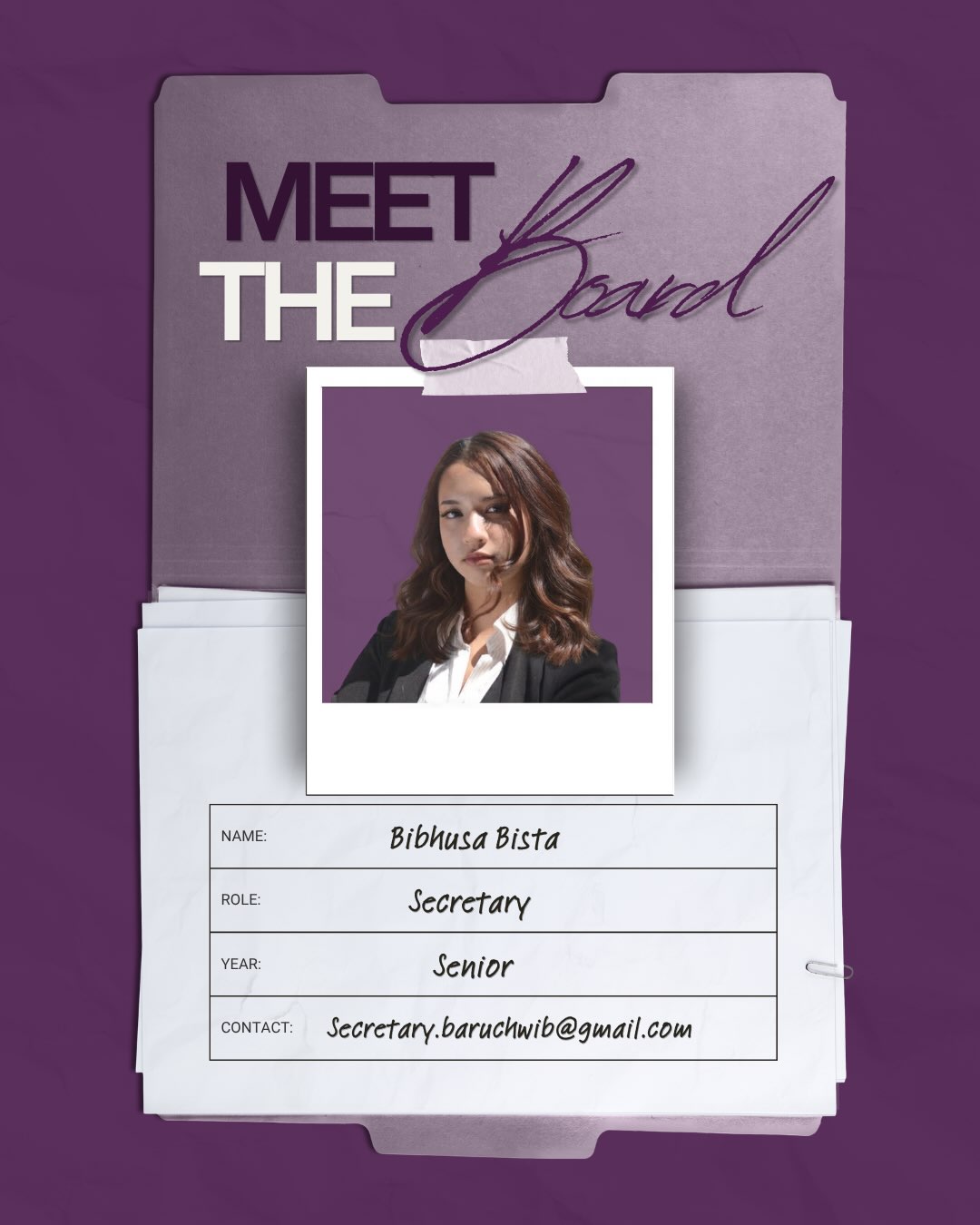 📝 MEET THE BOARD 📝
Say hello to our Executive Secretary, Bibhusa Bista!
Bibhusa plays an essential role in keeping our organization organized and connected. She also takes the lead on Style Your Success, our annual fashion show showcasing different styles of business fashion while raising proceeds for charity! 👠✨
With such an exciting year ahead, we can’t wait to see everything she helps bring to life! Swipe through our Q&A to get to know Bibhusa beyond her position and see what she’s excited to bring to WIB this year! 💗
@bbib.__005