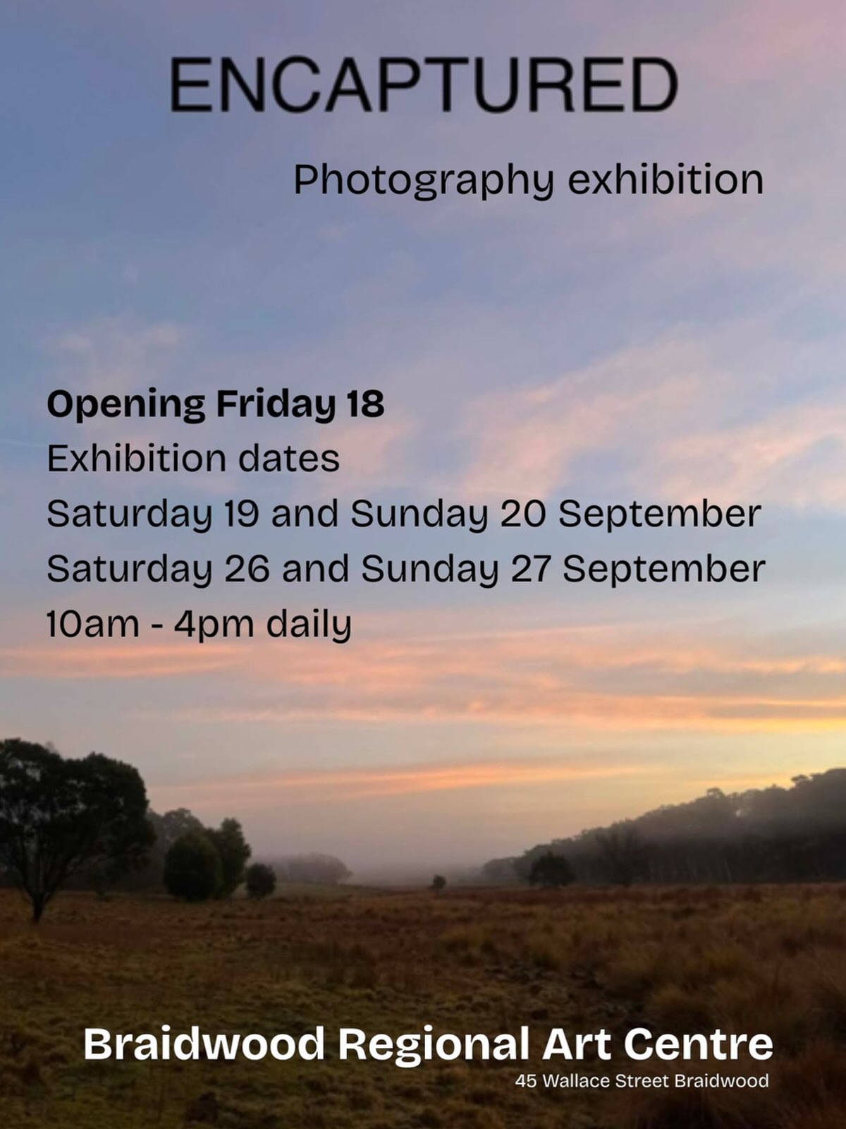 Opening this Friday night!!! Come on down 6pm @braidwoodregionalartgroup with bar and nibbles.