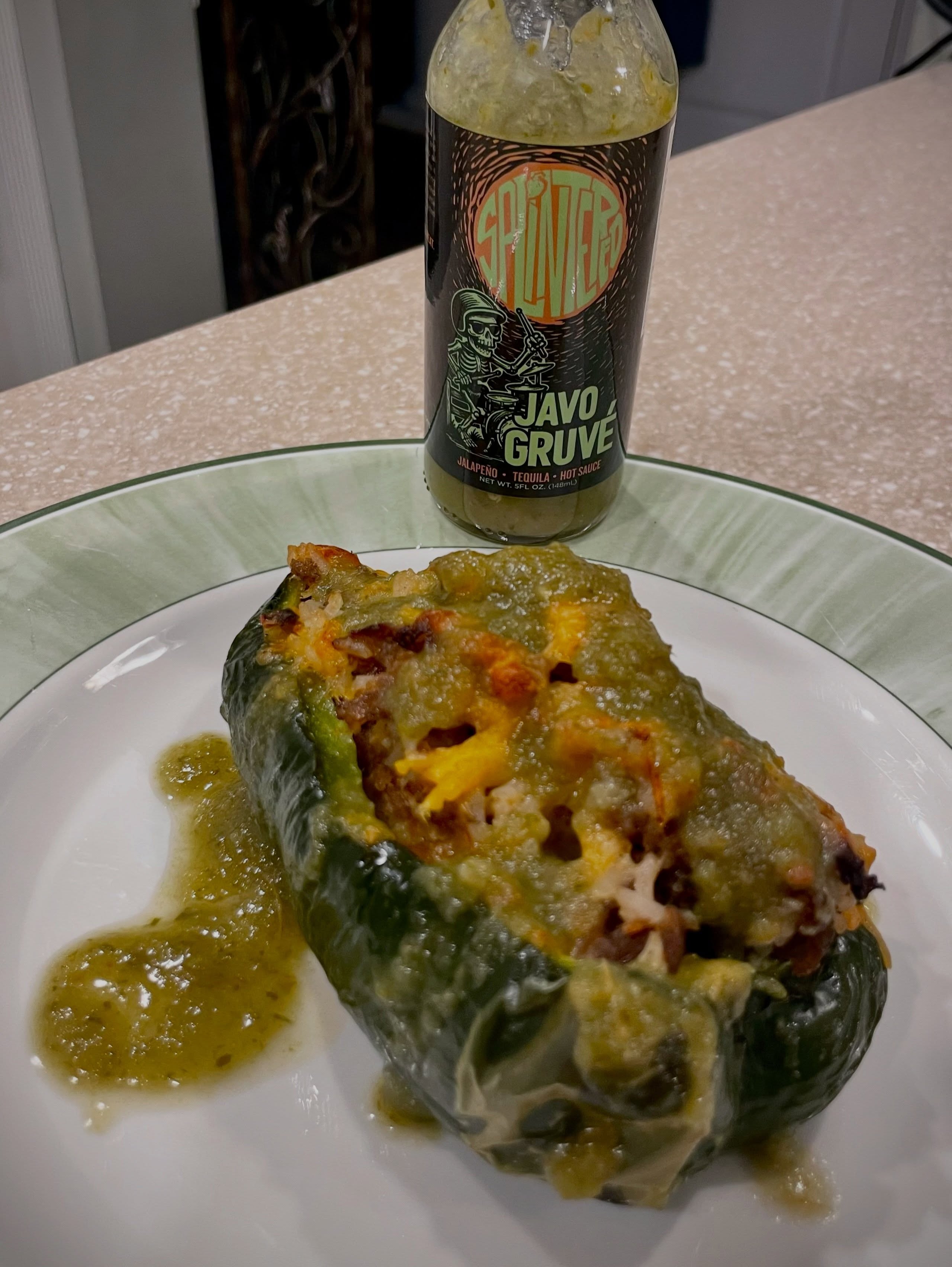 One Little Victory in the kitchen.
Poblano stuffed, JavoGruvé poured.
Rhythmic Flavor. Distorted Heat.
#hotsauce #stuffedpeppers #jalapeño #tequila #spice