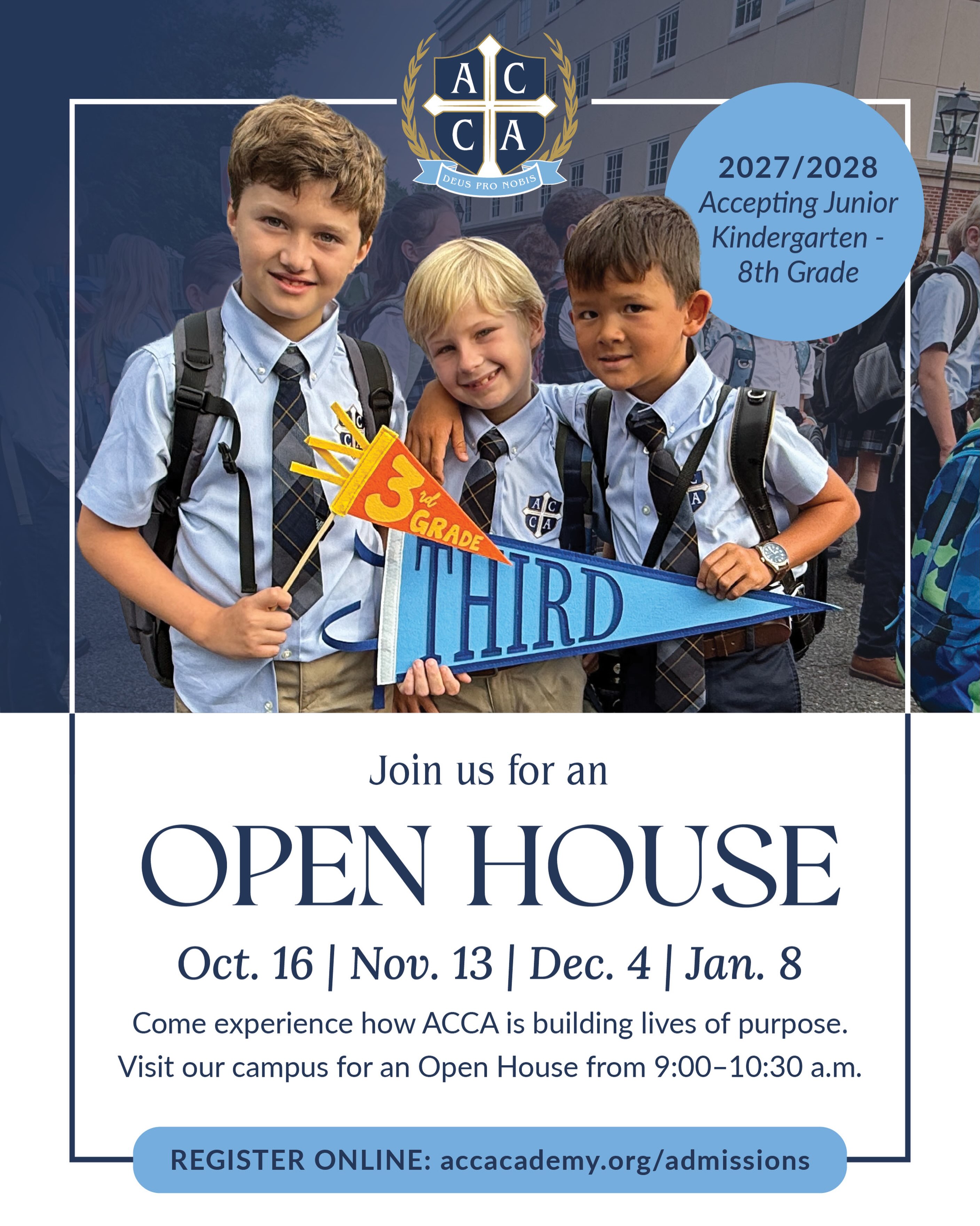 Come experience ACCA!
We invite prospective families to join us for an upcoming Open House and discover what makes Alexandria Classical Christian Academy distinct. Tour our campus, step inside our classrooms, meet members of our community, and learn more about our classical Christian approach to an academically rich education.
For the 2027–2028 school year, ACCA will serve students in Junior Kindergarten through 8th Grade.
Open Houses will be held October 16, November 13, December 4, and January 8 from 9:00–10:30 a.m.
We would love to welcome you to campus and share how ACCA is building lives of purpose.
Register at accacademy.org/admissions 🔗 in bio
Know a family who may be interested in ACCA? Share this post and invite them to join us!