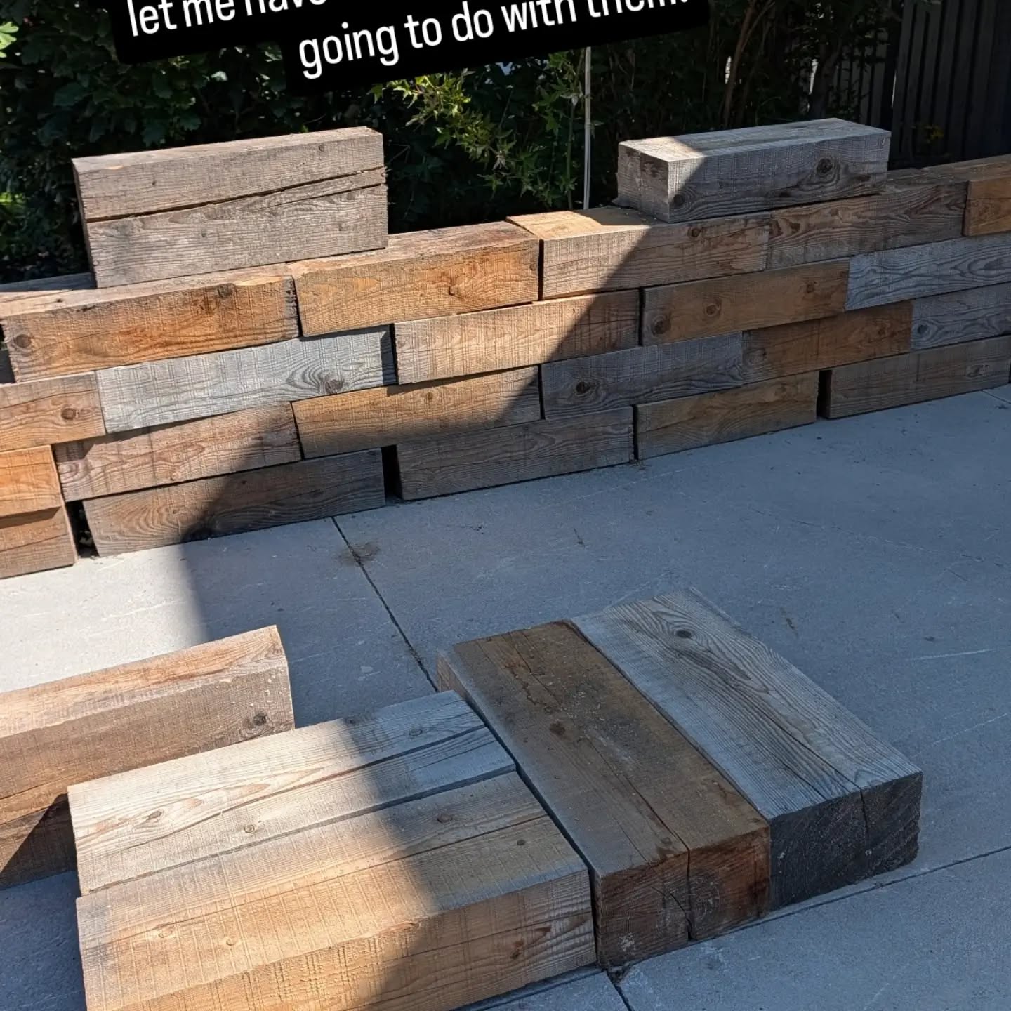 I was given these 10x6 wood blocks from someone who was going to throw them away. So I took them and practiced a little wabi-sabi garden design!