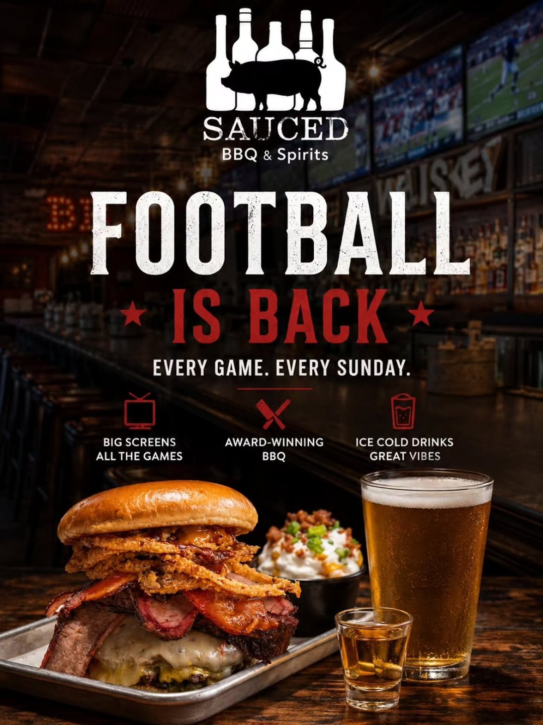 🏈🔥 FOOTBALL SUNDAYS are back at @saucedbbq!
Kickoff at 10AM means big screens, all the games, award-winning BBQ + cold drinks all day. 🍖🍻
Grab your crew. Pick your screen. Come hungry. 🏈
#stadiumpromenade #letseatoc #saucedbbq #footballsundays #bbqlovers