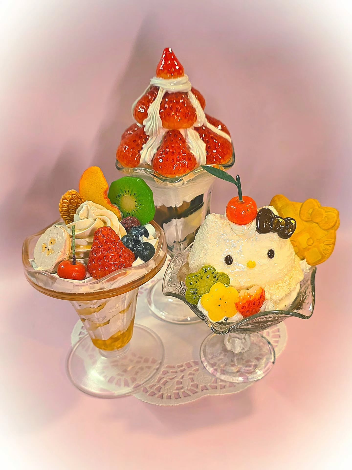 Clay Parfait! 🍨 I made these fake parfait sculptures several years ago using polymer clay 🎨 Which fake food prop is your favorite? 🍓🍒🍌🍊🥝🍑🫐 #fakesweets #foodart