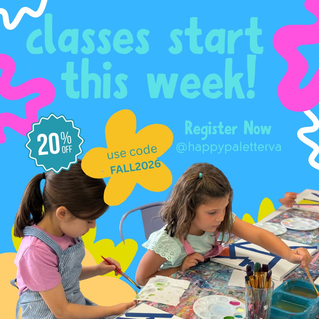 Classes start this week! Take advantage of a 20% discount with code FALL2026. We are now offering 6 week sessions for Toddler, Preschool, and Elementary classes. Drop in classes are available as well. We are so excited to welcome returning and new faces ๐