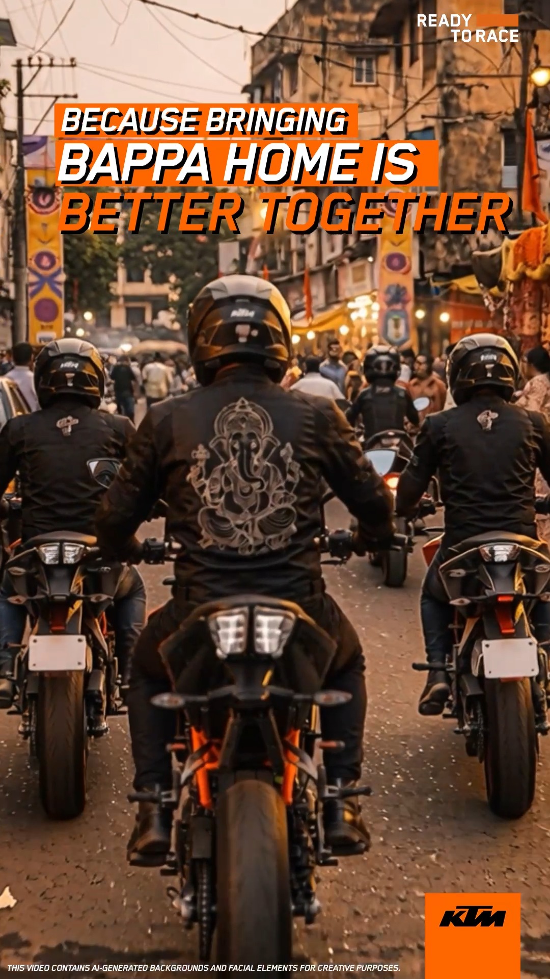 One ride. One squad. One celebration.
As the city comes alive for Bappa, we ride together to bring Him home.
Celebrating the spirit of togetherness, brotherhood and devotion this Ganesh Chaturthi.
Happy Ganesh Chaturthi!
#KTM #ReadyToRace #KTMIndia #GaneshChaturthi