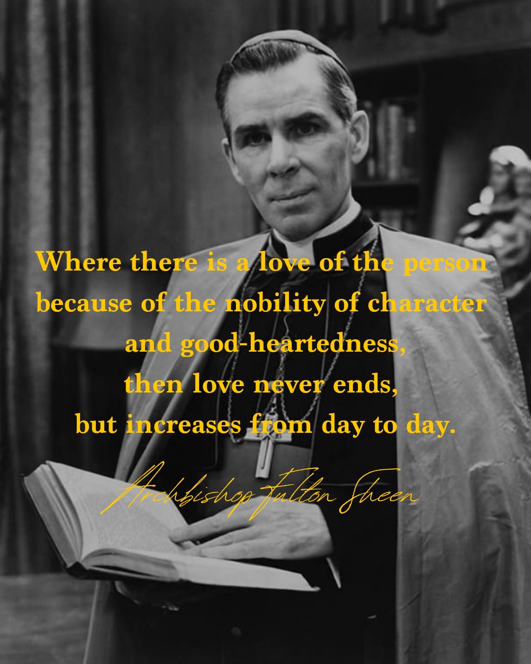 How are we loving those around us? Are we loving them by their virtues and graces or are we stuck on the physical layer of our relationships?
In his book “The Power of Love”, Archbishop Sheen talks about the power of transcendental love that bridges the spiritual and physical. Soon-to-be Blessed Fulton Sheen, help us to love that which is eternal. 🙏❤️
📖: Get caught up on all of Archbishop Sheen’s work before his beatification at https://ignatius.com/fultonsheen