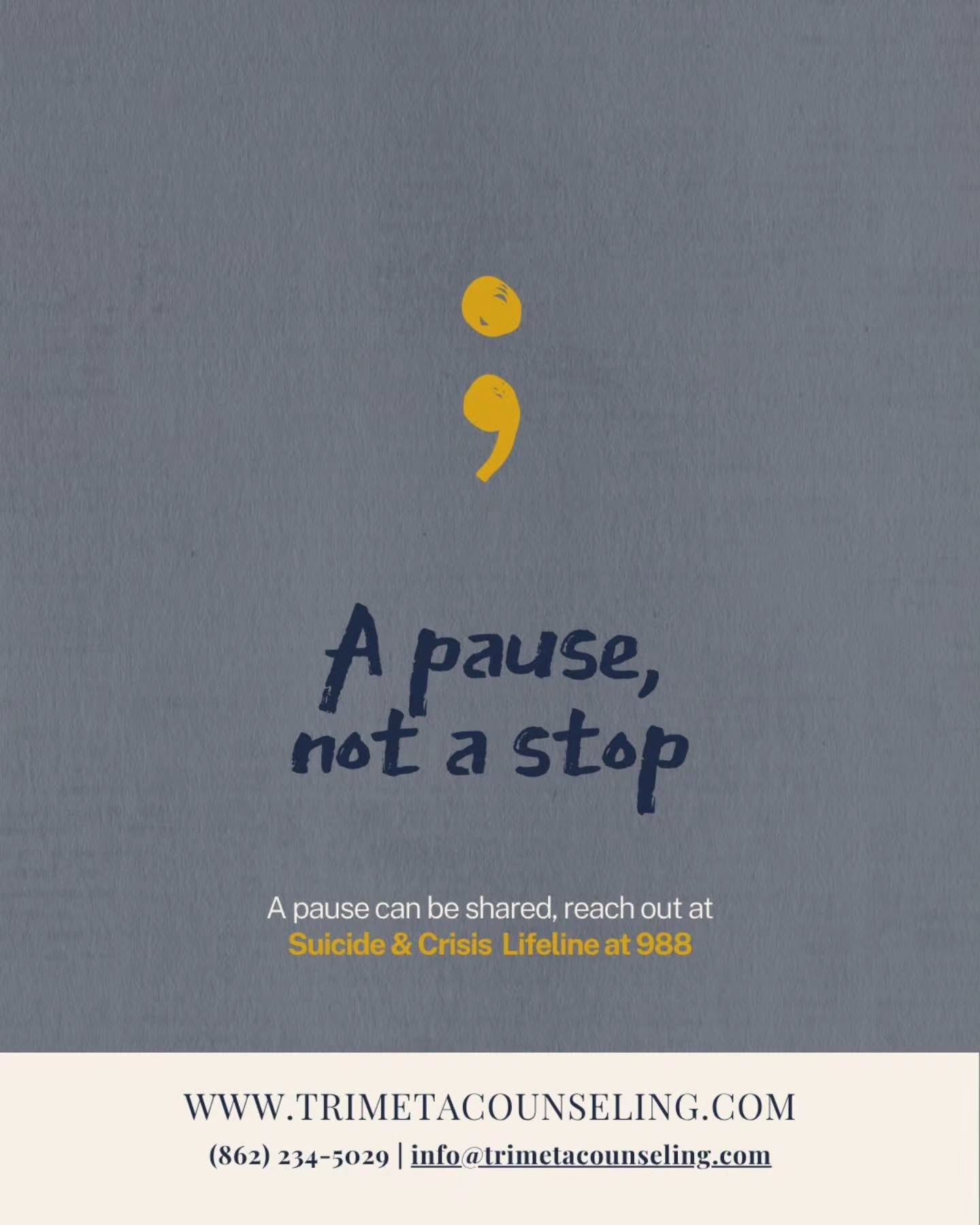 A pause, not a stop. ;
September is Suicide Prevention Month: a reminder that conversations about mental health, suicide, and asking for help matter all year long.
If you’re struggling, your feelings are valid. You don’t have to minimize what you’re going through because someone else “has it worse.” You don’t have to have the right words. And you don’t have to wait until things feel unbearable to reach out for support.
Sometimes the next step is simply saying, “I’m not okay, and I need someone.”
If you or someone you know needs support:
• Call or text 988 to reach the Suicide & Crisis Lifeline
• Reach out to a trusted friend, family member, therapist, or support person
• If there is immediate danger, call 911 or go to your nearest emergency room
And this month, check in on your people, even the ones who seem okay. Listen without judgment. Take their feelings seriously. Remind them they don’t have to carry everything alone.
There is no shame in needing support. There is no weakness in asking for help.
Your story is still being written. ;
#SuicidePreventionMonth #SuicidePrevention #MentalHealthMatters
