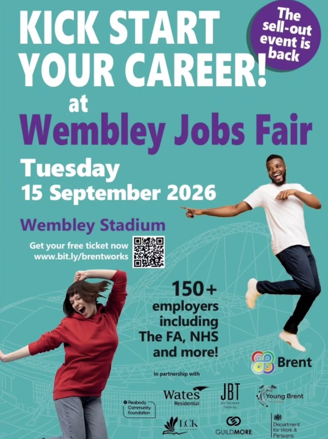 π’ Save and Share this Post with your friends π’ Wembley Jobs Fair is back for 2026!
On Tuesday 15th September 2026 The Iconic Wembley Stadium opens its doors the the equally iconic @brentcouncil Annual Jobs Fair.
Brought to you in partnership with The Young Brent Foundation, DWP and The FA.
This years event will host over 100 Employers who have live vacancies and are ready to meet 8000 Brent and West London Residents.
To apply for a ticket check out the link in our bio