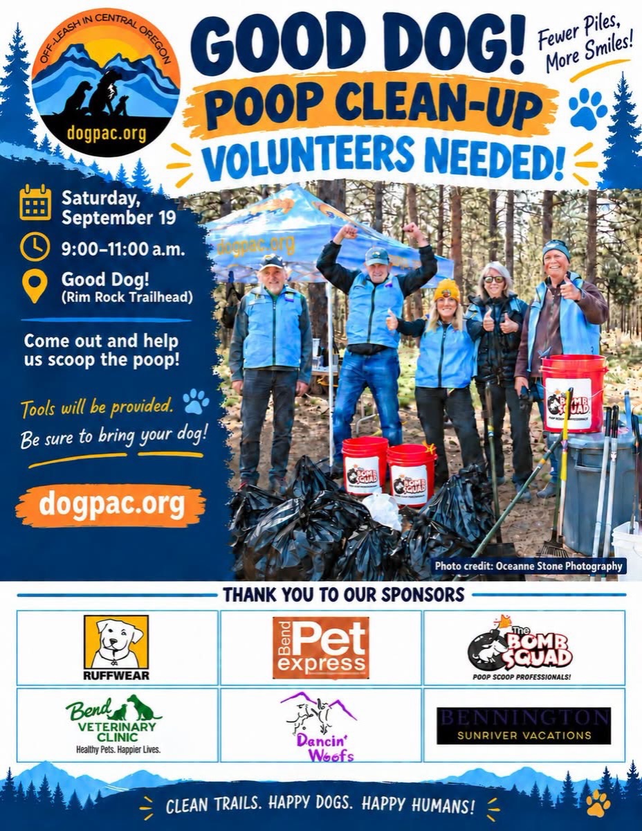 Cleanup at GoodDog! (Rim Rock Trailhead) This Saturday, 9am-11am! Bring your pup, and help to clean up the area. #dogpacorgco #backyardbend #bendpets #bestofbend #bendoregon dogpac.org