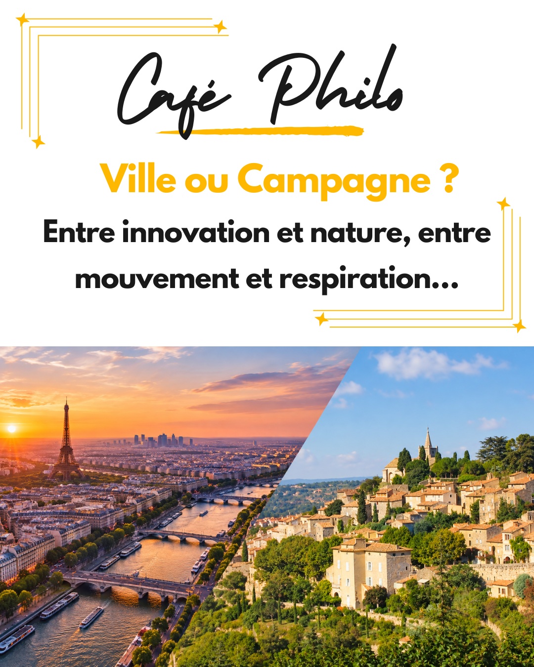 ✨ On repart pour une nouvelle année
✨ Riche de rencontres et de Cafés partagés !
☕️ Le prochain Café Philo & Littéraire
✨ Aura lieu Mercredi 23 septembre à 19h30
📍 Au Coin d'Ermont @aucoinermont
🌿 Un thème toujours d'actualité : Ville ou Campagne ?
✨ Entre ville et campagne
✨ Etre innovation et nature
✨ Entre mouvement et respiration…
✨ Venez en parler avec votre point de vue
📖 Et vos lectures sur le sujet
✨ Un roman naturaliste
✨ Un polar au cœur d'une ville effrénée
✨ Ou votre propre histoire
✨ Qu'importe !
✨ J'aime échanger avec vous
🌎 Sur des sujets qui nous concernent tous
Pour vous inscrire c'est par ici :
➡️ https://www.laetitiavia.com/cafe-philo-litteraire
Lien en bio
#philo #cafelitteraire #cafephilo #bookclub #philosophie