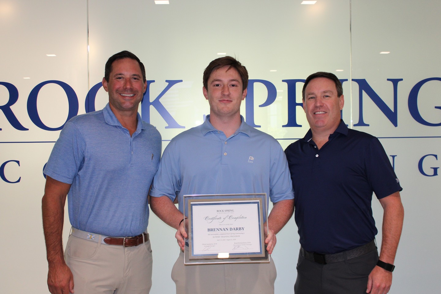 Congratulations to Brennan Darby on completing Rock Spring’s Summit Management Trainee Program and being promoted to Assistant Project Manager.
The Summit Management Trainee Program allows emerging construction leaders to gain hands-on experience on active projects, learn alongside experienced mentors, and develop leadership skills while taking on increasing responsibility.
Brennan is heading to our Charleston office for the next step in his career. We are proud of the hard work and commitment that brought him here, and we are excited to see what is ahead.
Congratulations, Brennan!
#RockSpringContracting #ConstructionLeadership #EmployeeGrowth #CharlestonConstruction #BuiltForExcellence