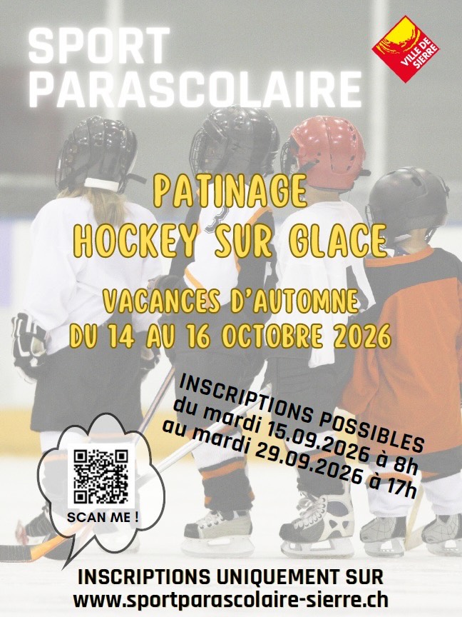 PARASCOLAIRE | Cours de patinage pendant les vacances d’automne 🏒🧊
Du 14 au 16 octobre 2026
Inscription: sportparascolaire-sierre.ch
À partager 💪🏽! Merci