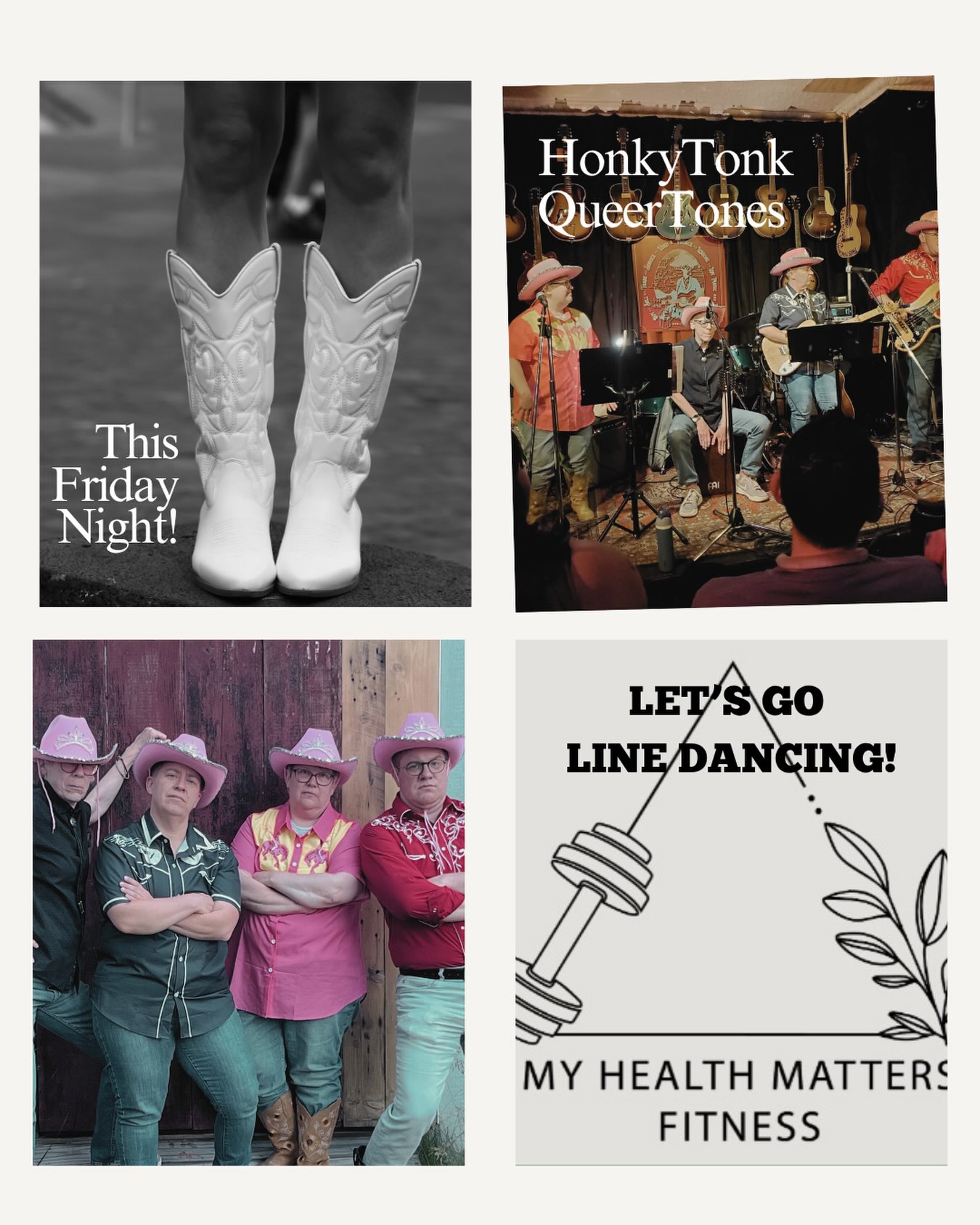 🤠 LET’S GO LINE DANCING! 🤠
This Friday, the Honkytonk QueerTones are teaming up with My Health Matters for a FREE, all-levels night of line dancing, live music, and joyful queer country community. ✨🏳️🌈🎶
FRIDAY, SEPTEMBER 18 • 7 PM
📍 Outside MHM Studio
1 Mill Valley Road, Unit C • Hadley, MA
⏰ One hour
💛 FREE — registration required!
We’ll kick things off by learning the steps together — no dance experience required, all bodies and experience levels welcome — and then the QueerTones will strike up the band so we can try those moves with some LIVE honky-tonk music. 🎸👢
And yes… we might just be practicing a dance you’ll have the chance to join us for the very next day at FloFest! 👀
HOW TO REGISTER:
Head to MHMFITWELL.com or download the MHM Fitness app, create a free account (just name, email + phone number), and register for the event. No purchase or credits required.
Come for the movement. Stay for the music. Let’s boot-scoot together. 🤠
Featuring Honkytonk QueerTones:
Emmett Troxel • Tammy Bringaze • Kim Hoff • Jess Martin
#HonkytonkQueerTones #LineDancing #QueerCountry #HadleyMA #WesternMass
@bornmiddleaged @tbbringaze @kimbahoff123 @mhmfitwell @westernmassflofest