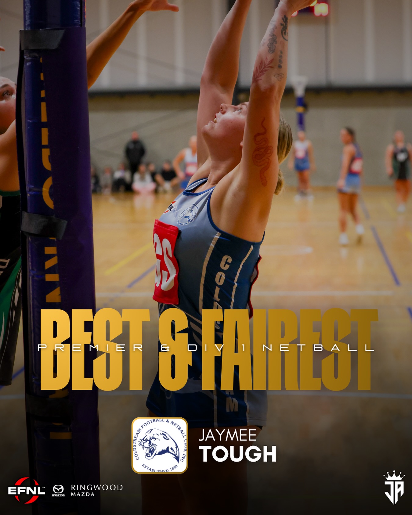 @ringwoodmazda | 2026 Premier/Division 1 Netball Best & Fairest 🏐
Congratulations to @coldstreamfnc’s Jaymee Tough on winning the 2026 Premier/Division 1 Netball Best & Fairest 👏