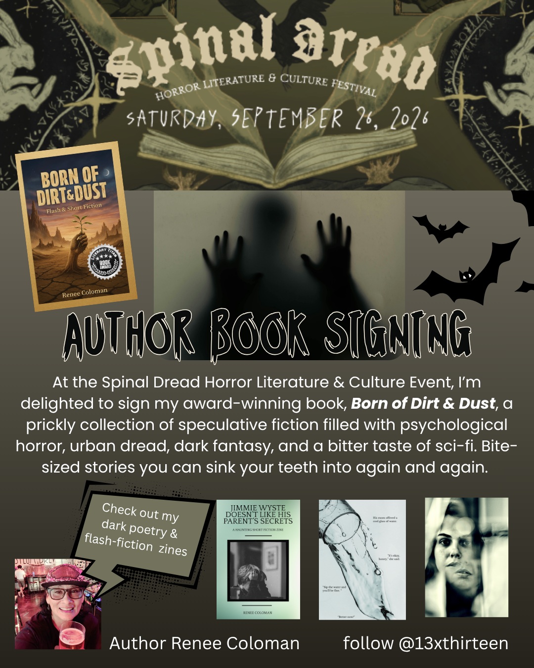 Coming this Saturday, 9/26, I'll be signing my current books at the Spinal Dread Horror Lit & Culture event at the Anaheim Central Library, starting at 10 am to 4 pm. Stop by and say hi!
Friday, 9/25, is a special day when I've set a wishful goal ...
Find out more ... use the link in my bio to read my posted blog dated 9/22.
Take care and thanks for your friendship π