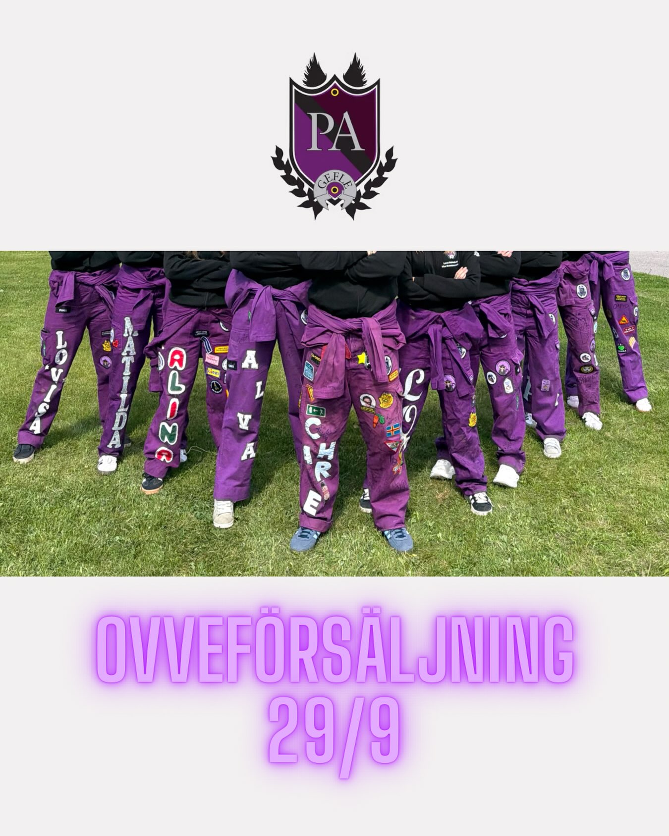OVVEFÖRSÄLJNING PÅ TROSSEN - 29/9 kl 17:00-18:30
Vi kommer att ha ytterligare en ovveförsäljning 29/9 kl 17:00 på Trossen för dem som missat att köpa ovve.
Vid detta tillfälle kommer vi även att ha märkesförsäljning till de som skulle vilja köpa fler märken.
Ovveförsäljningen är öppen i Hitract!
OBS‼️ För att kunna vara med på framtida insparkar är det ett krav med ovve. Detta är sista chansen att köpa ovve innan ovveinvigningen 7/10💜