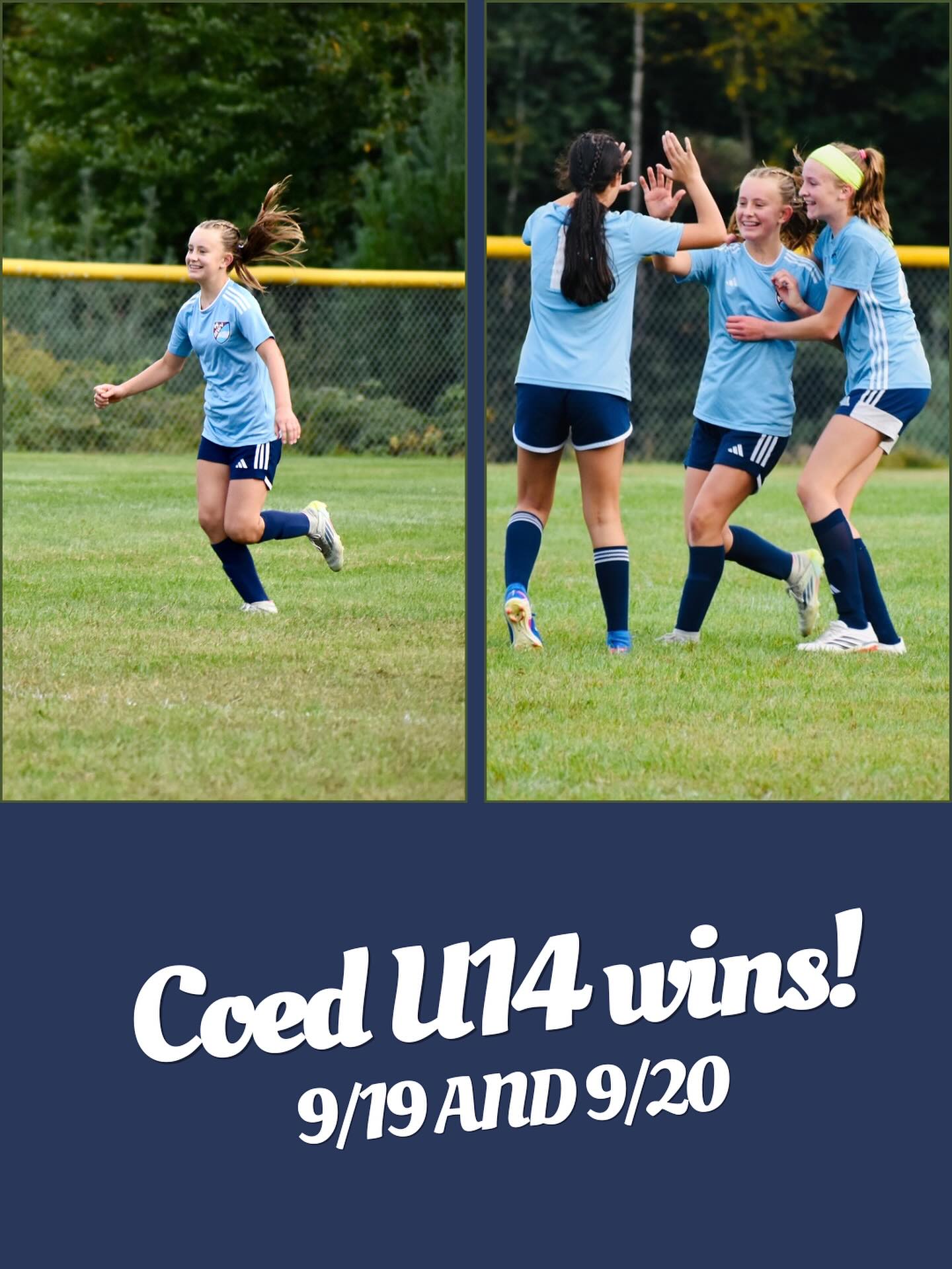 ⚽️ BIG WEEKEND FOR COED U14! ⚽️
Two games. Two wins. 💙🙌
Our CoEd U14 team had a huge weekend, earning a 6–0 win on Saturday against the Hampstead Hurricanes and following it up with a 9–2 win on Sunday against Hampshire United!
We only caught a few celebration photos from the weekend — so help us change that! 📸 If you’re at the games, send in your favorite game-day photos for a chance to be featured on MWV Soccer Club social media.
📲 The photo submission link is now available on the MWV Soccer Club homepage.
Congratulations to the entire CoEd U14 squad on a fantastic weekend! ⚽️💙
#MWVSC #MWVSoccerClub #U14Soccer #GameDay #YouthSoccer #SoccerWeekend