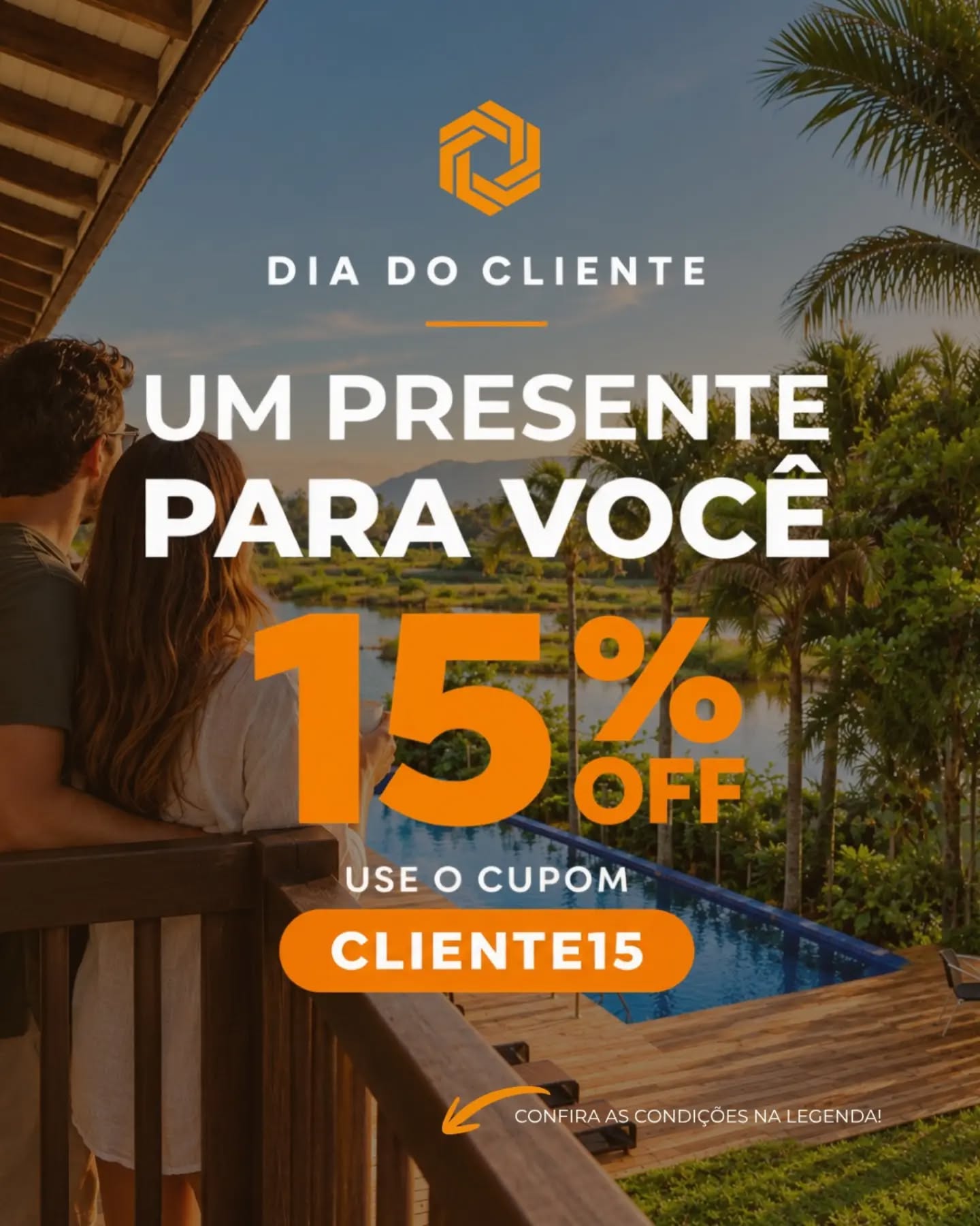 Hoje o presente é por nossa conta. 🧡
Para celebrar o Dia do Cliente, você garante 15% OFF na sua hospedagem em nossas unidades.
Use o cupom CLIENTE15 e aproveite a condição especial.
📅 Válido para compras realizadas de 15 a 18 de setembro, na tarifa flexível, para hospedagens em qualquer período, exceto feriados.
Agora só falta escolher para onde você vai?