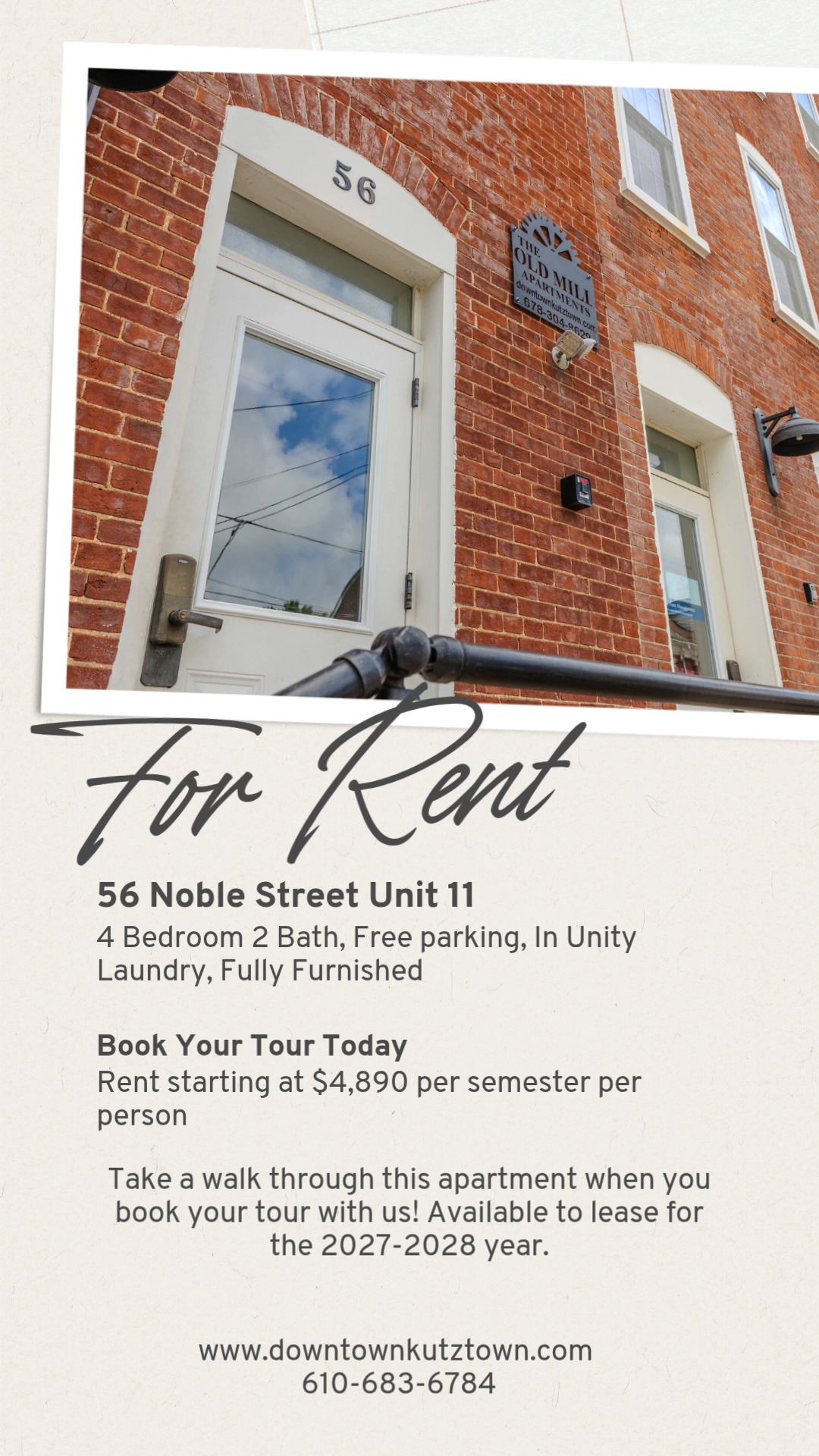 This unit is available to tour and rent for the 2027-2028 school year. Complete with furniture and in-unit laundry, this unit will go fast! Book your tour today.
#collegehousing #livehowyouwantto #kutztownuniversity #offcampushousing #kutztown #downtownkutztown #eaglepoint #eaglepointmanagement #studenthousing #collegehousing