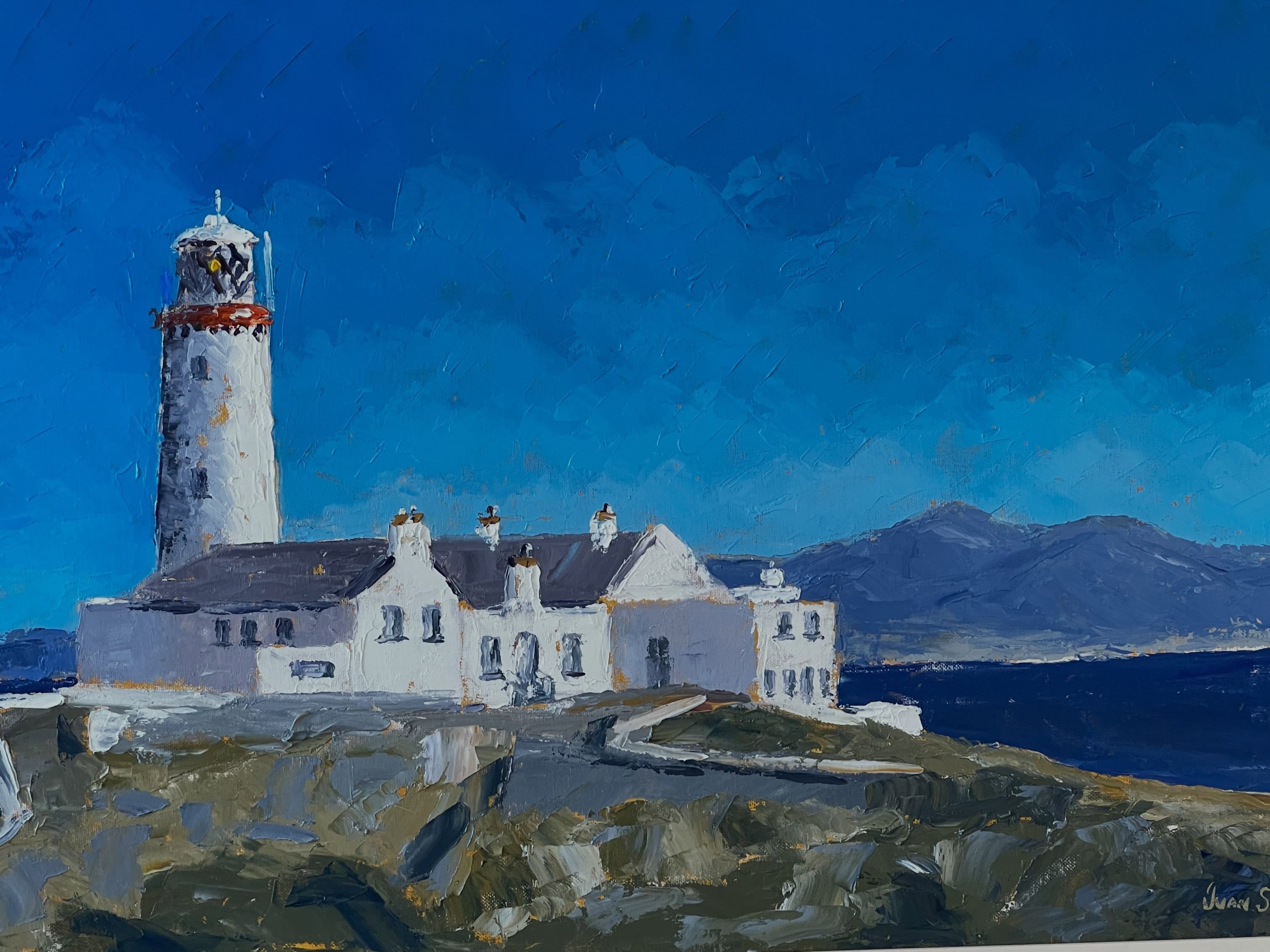 Sold. €2k. . . Tuesday 22/09/26. “FANAD LIGHTHOUSE. CO. DONEGAL.”LOT 90. Gormleys. Francis St. D7. Oils. Canvas 20/30ins. Guide €1500.Online and phone bids 086 2575988