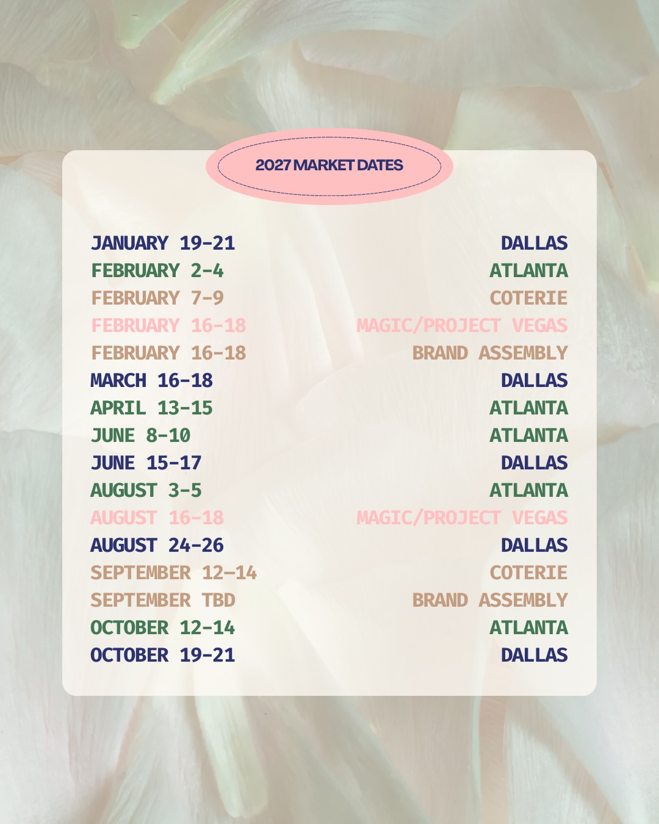 2027 Market Dates 🩷🗓️