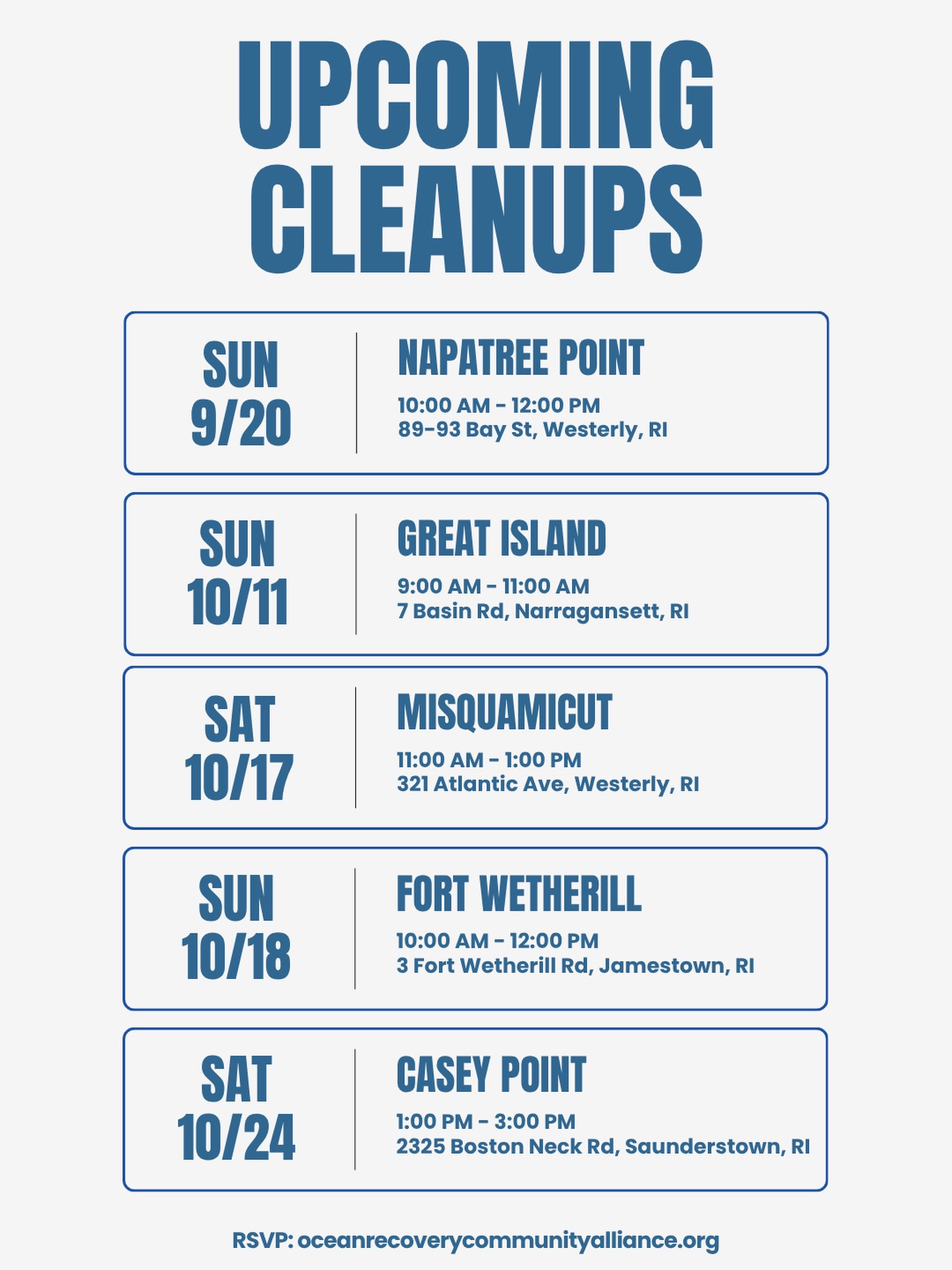 Upcoming cleanups! 🌊